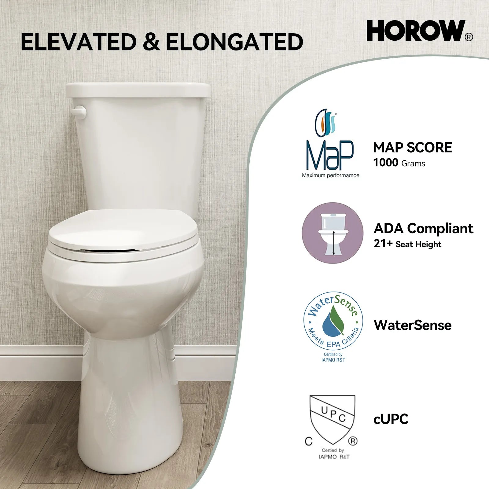 Elongated 2 Piece Toilet with Single Flush and ADA Model HWTT - E03S