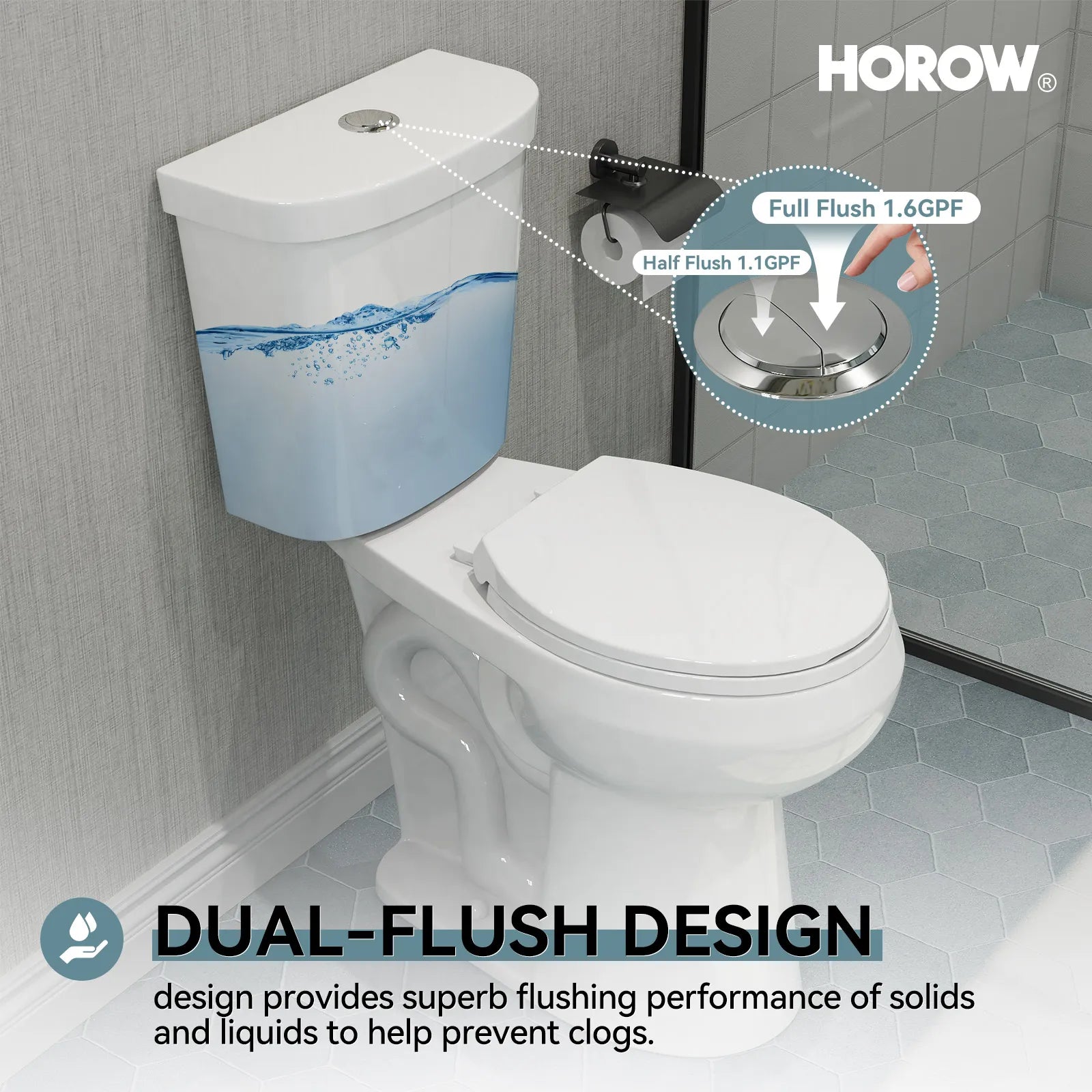 Double Flush Two Piece Toilet with Round Bowl and ADA Model HWTT - R03D