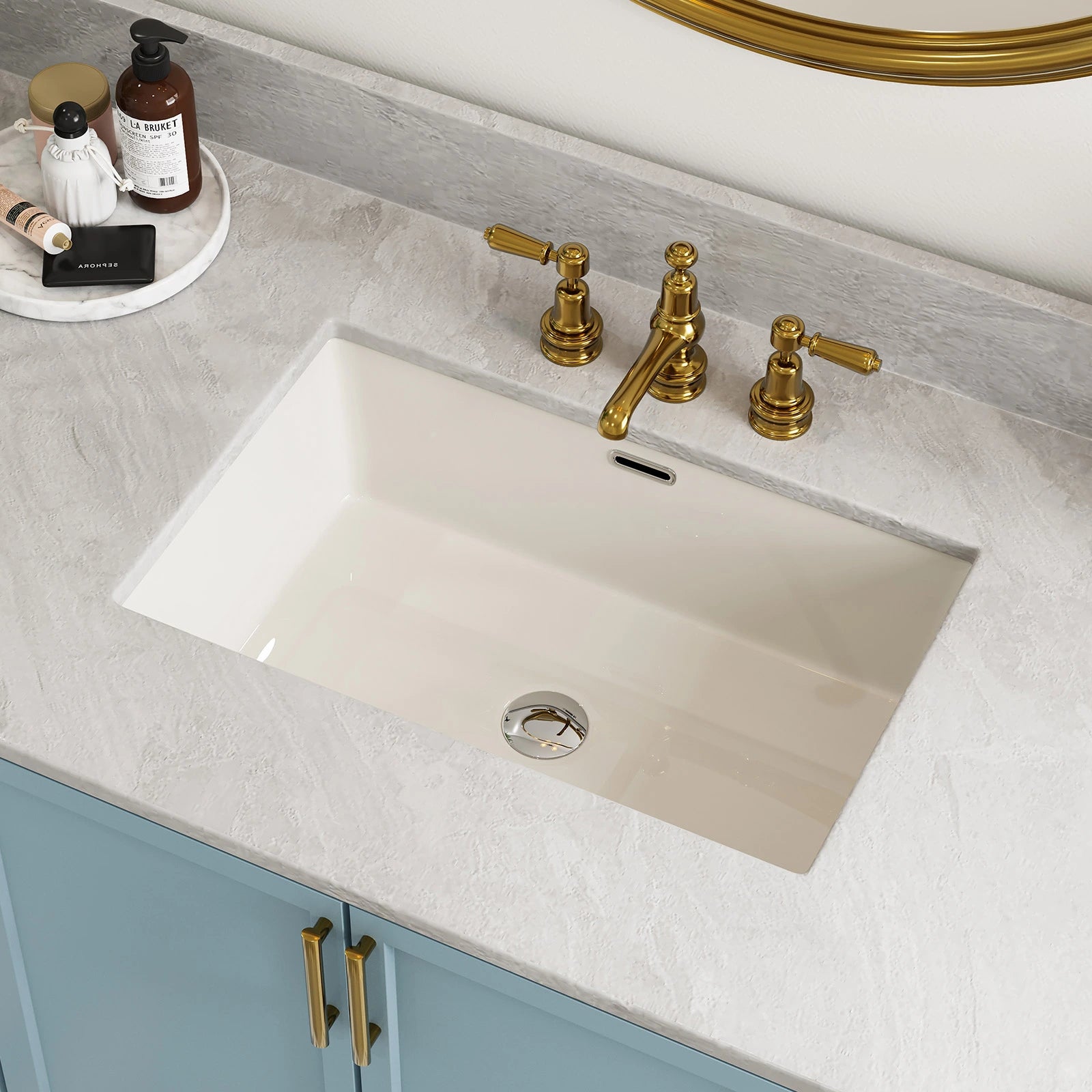 Biscuit Color Bathroom Sink with Flush Mount Model HWTP-S6039D-BC