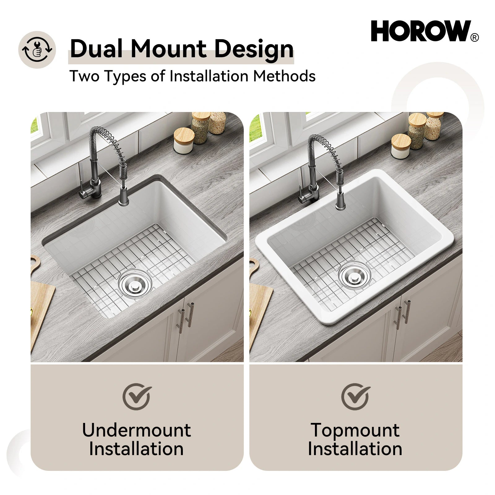 24 Inch Kitchen Sink with Dual Mount and Stain Resistant Model S2419W