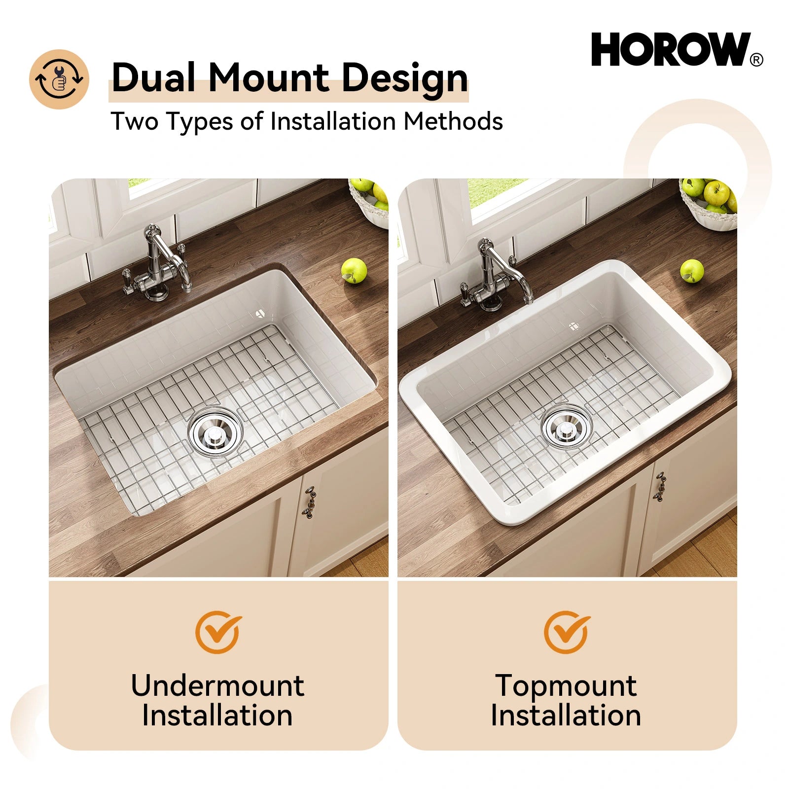 27 Inch Dual Mount Kitchen Sink with Refractory Clay Model S2719W