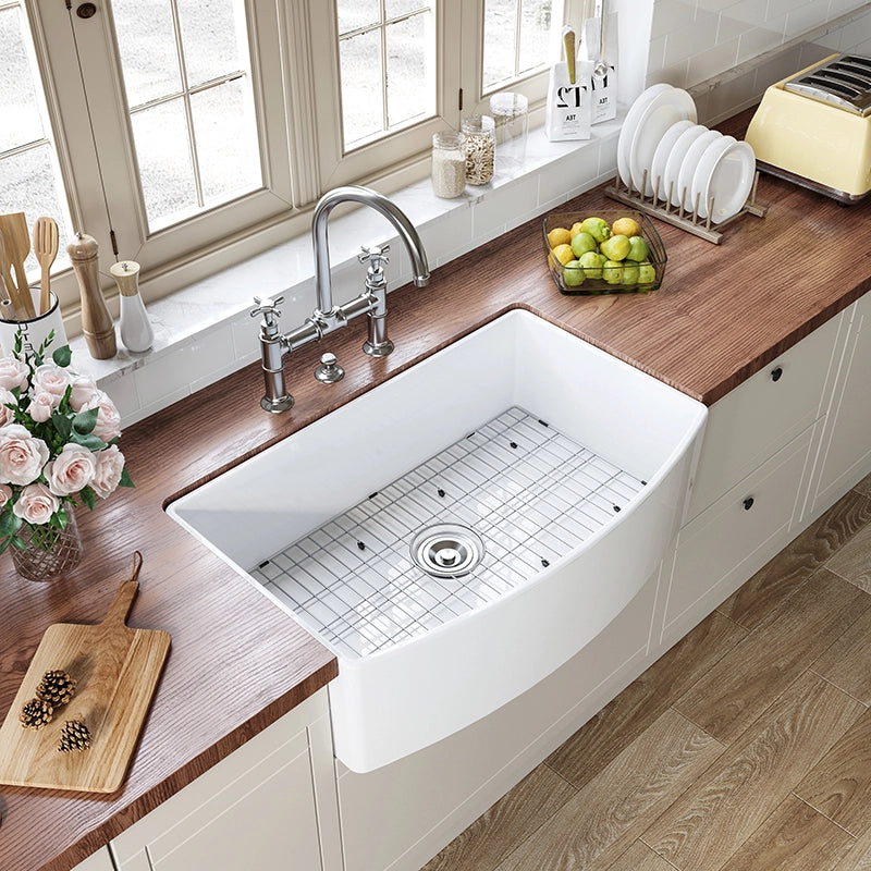 HOROW White Kitchen Sink Ceramic Porcelain Fireclay Single Bowl Model HR-S3318R