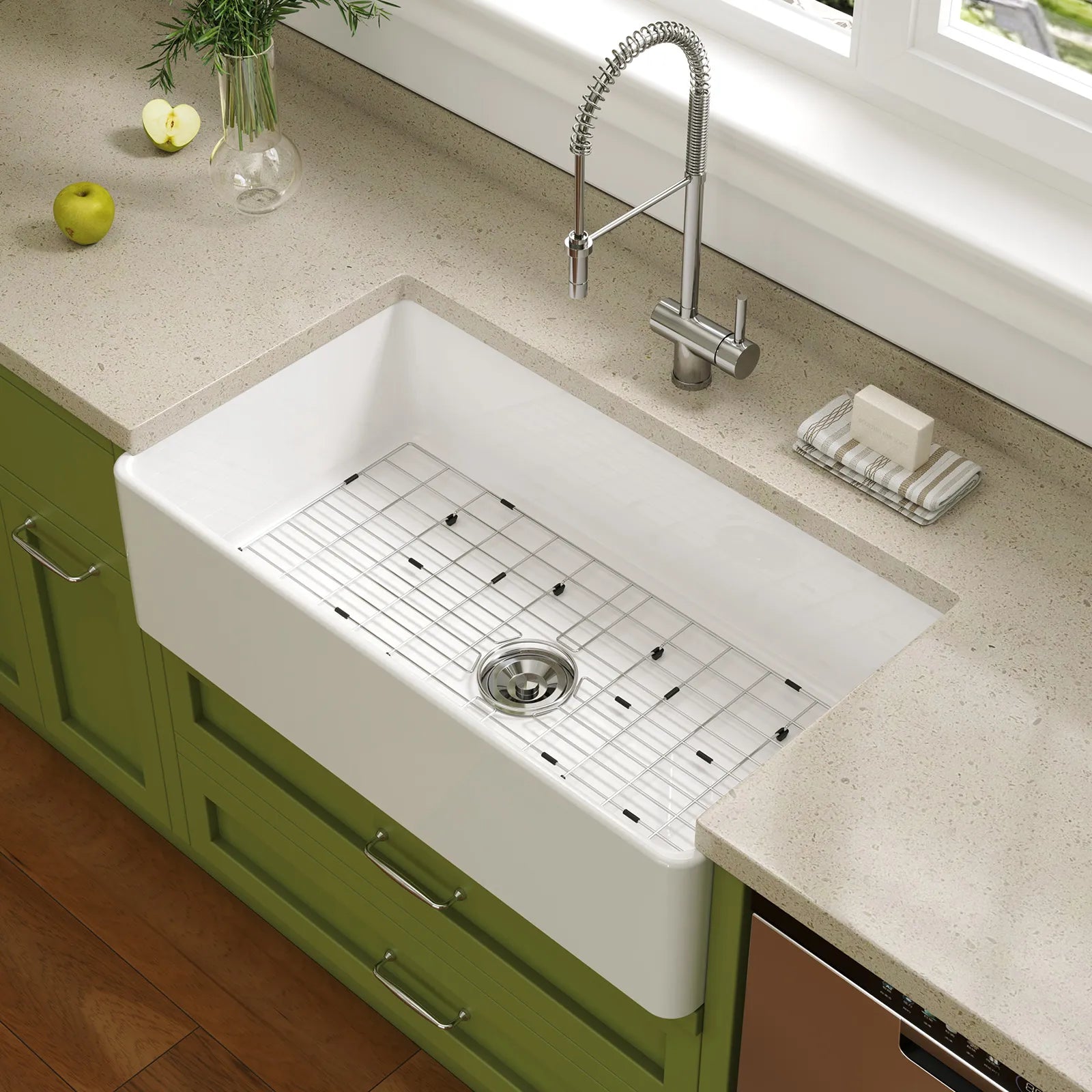 HOROW 36 Inch Kitchen Sink White Undermount Sink Model S3620W