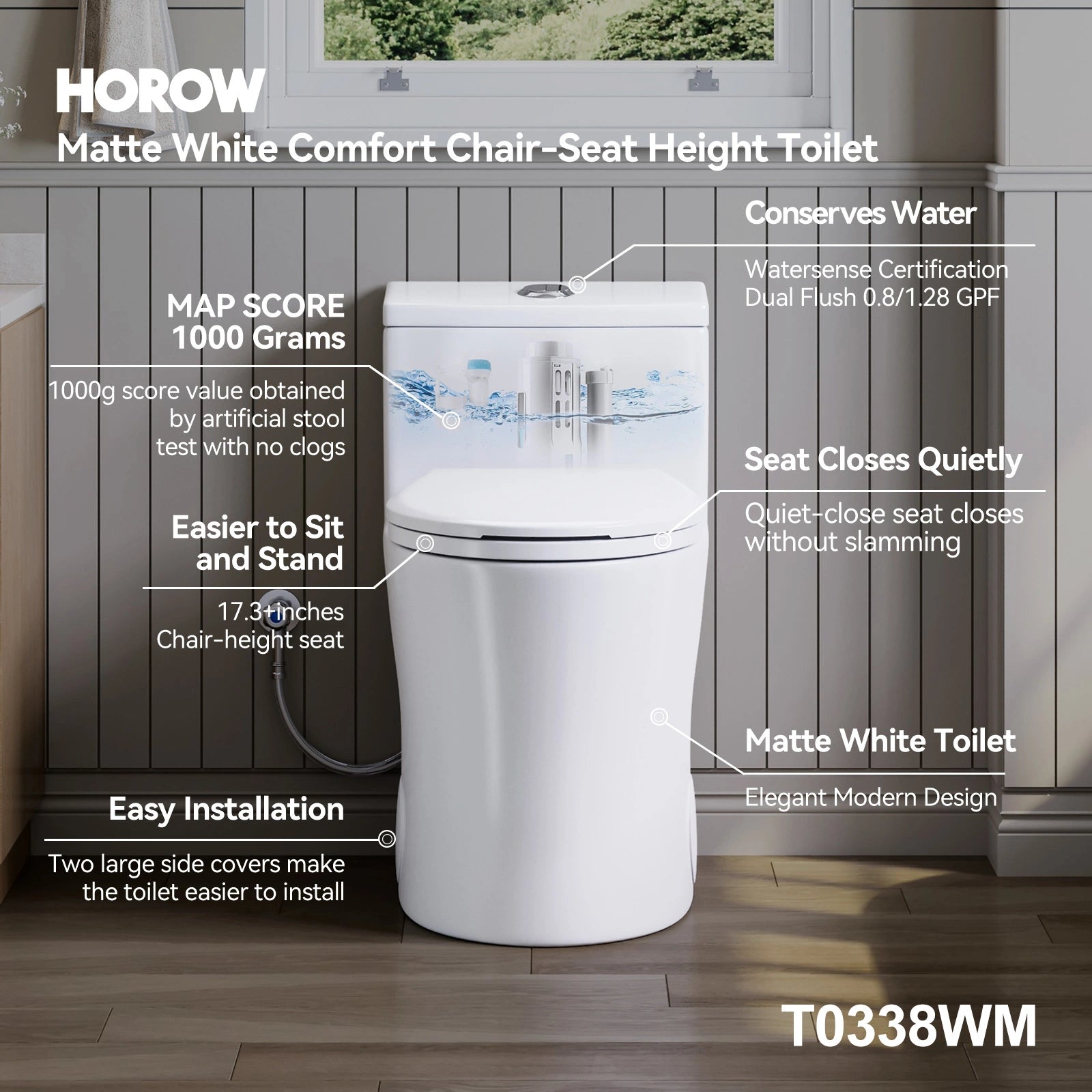 Matte White Toilet with ADA Compliant for 12 Inch Rough In Model T0338WM