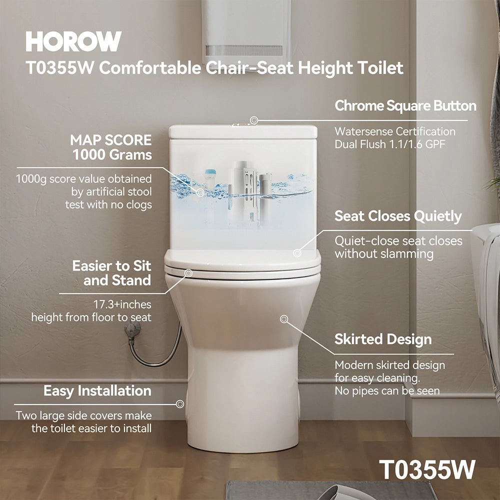 T0355W One Piece Toilet with ADA and Comfort Chair Seat for 12 Inch Rough In