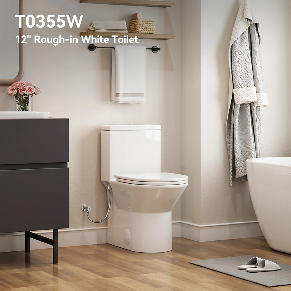 T0355W One Piece Toilet with ADA and Comfort Chair Seat for 12 Inch Rough In