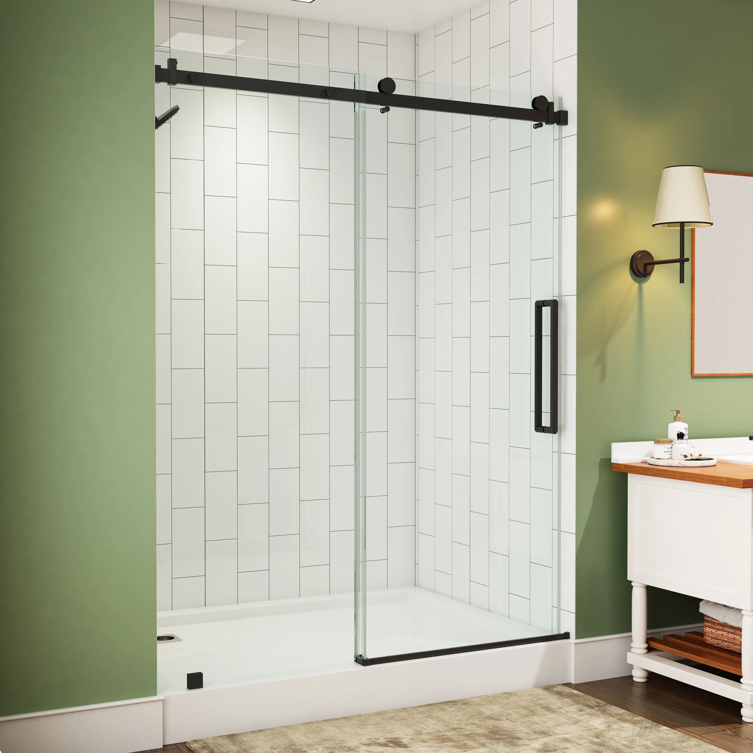 Black Sliding Shower Door with Frameless and 60 Inch Model TE6076-MB