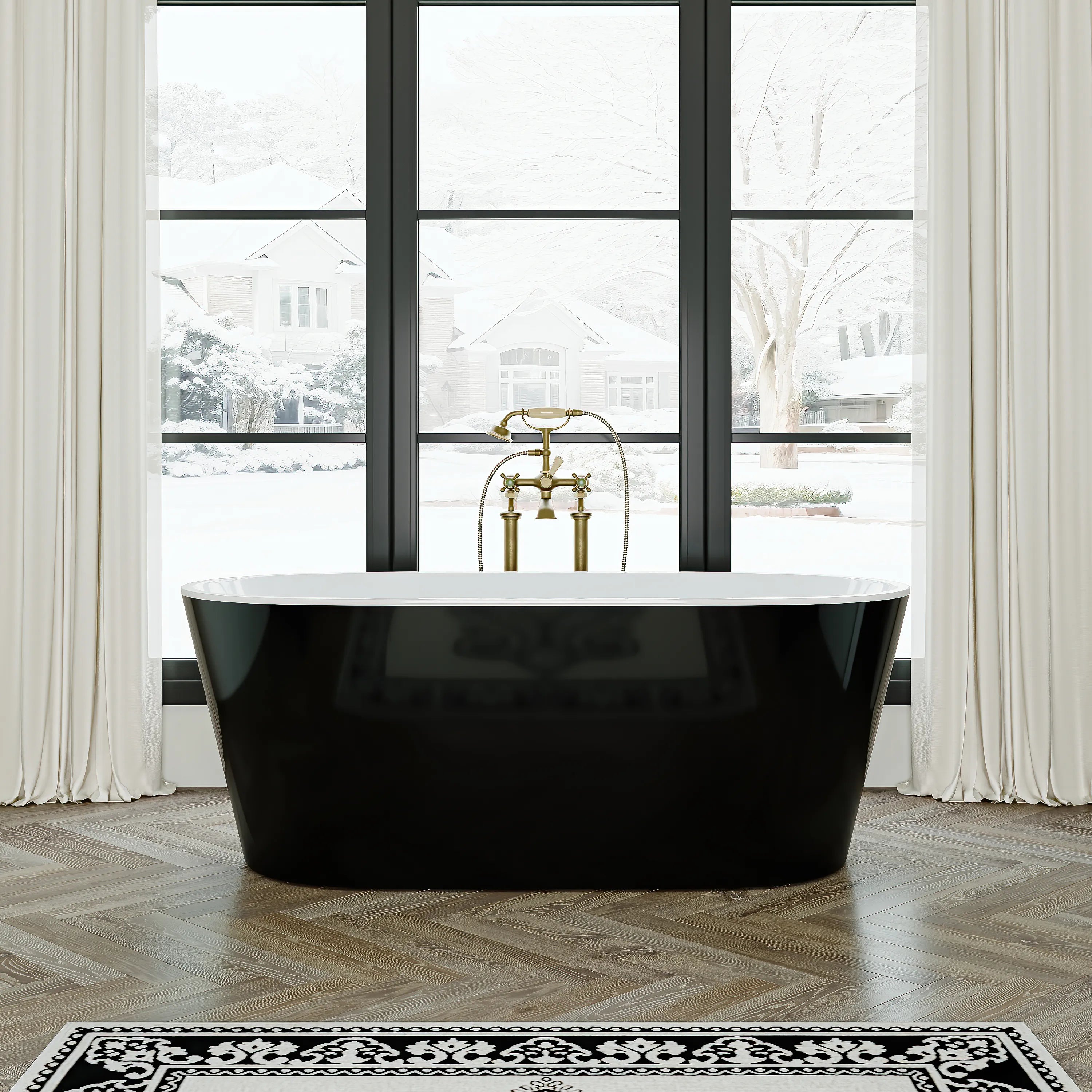 Matte Black Bathtub with Acrylic and Side Drain Model TU59B