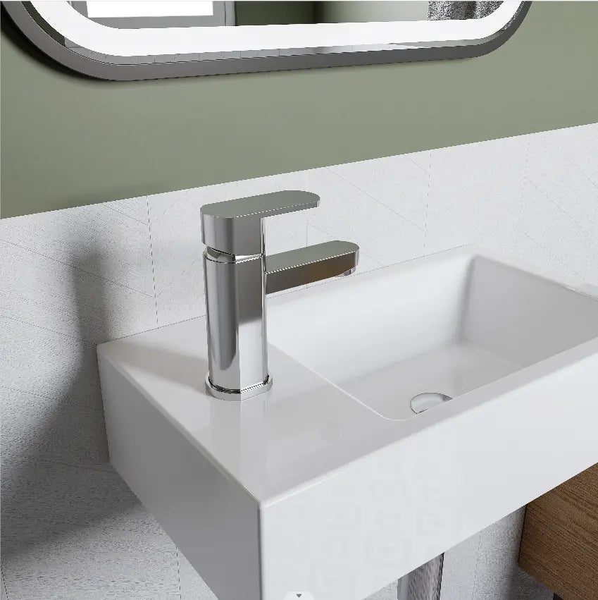 HOROW Wall Mounted Bathroom Sink White Ceramic Kitchen Left Hand Sink Model HR-V0101L