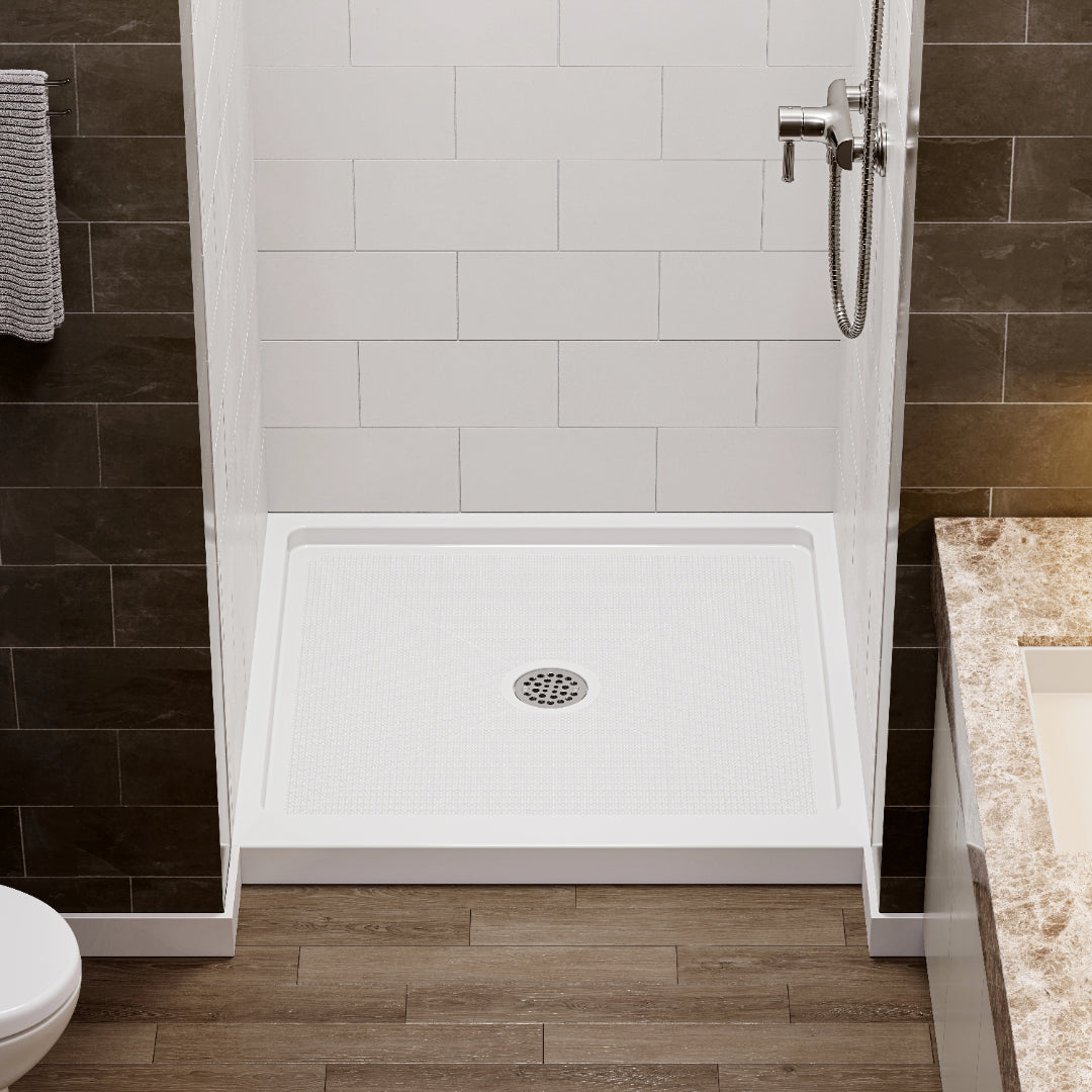 36 Inch Acrylic Shower Base with Chrome Center Drain Model BS3636-CH
