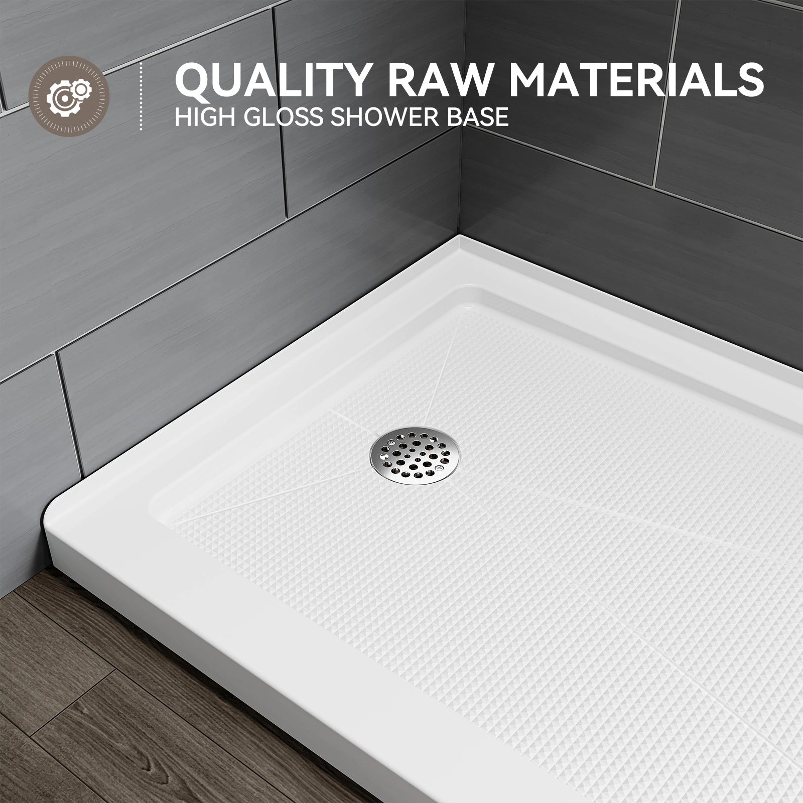 HOROW Acrylic Shower Base with Wider Threshold and Chrome Left Drain model BS6030-CH-L