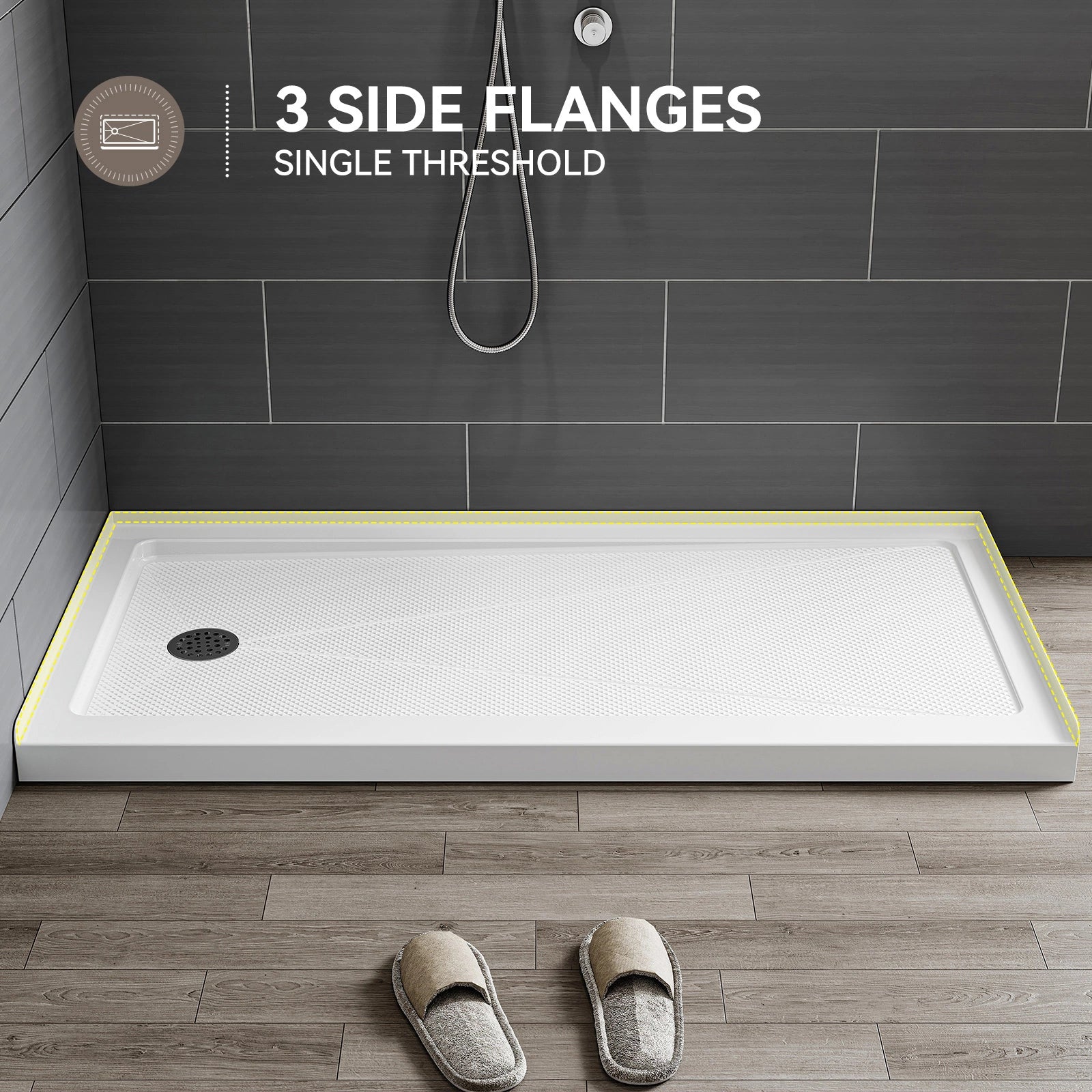 HOROW 60” Acrylic Shower Base Left Drain BS6030-MB-L