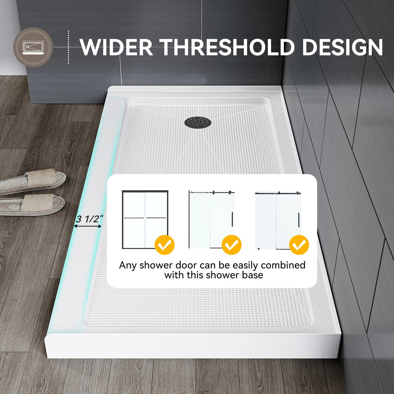 HOROW 60 Inch Acrylic Shower Base with Left Drain BS6030-MB-L