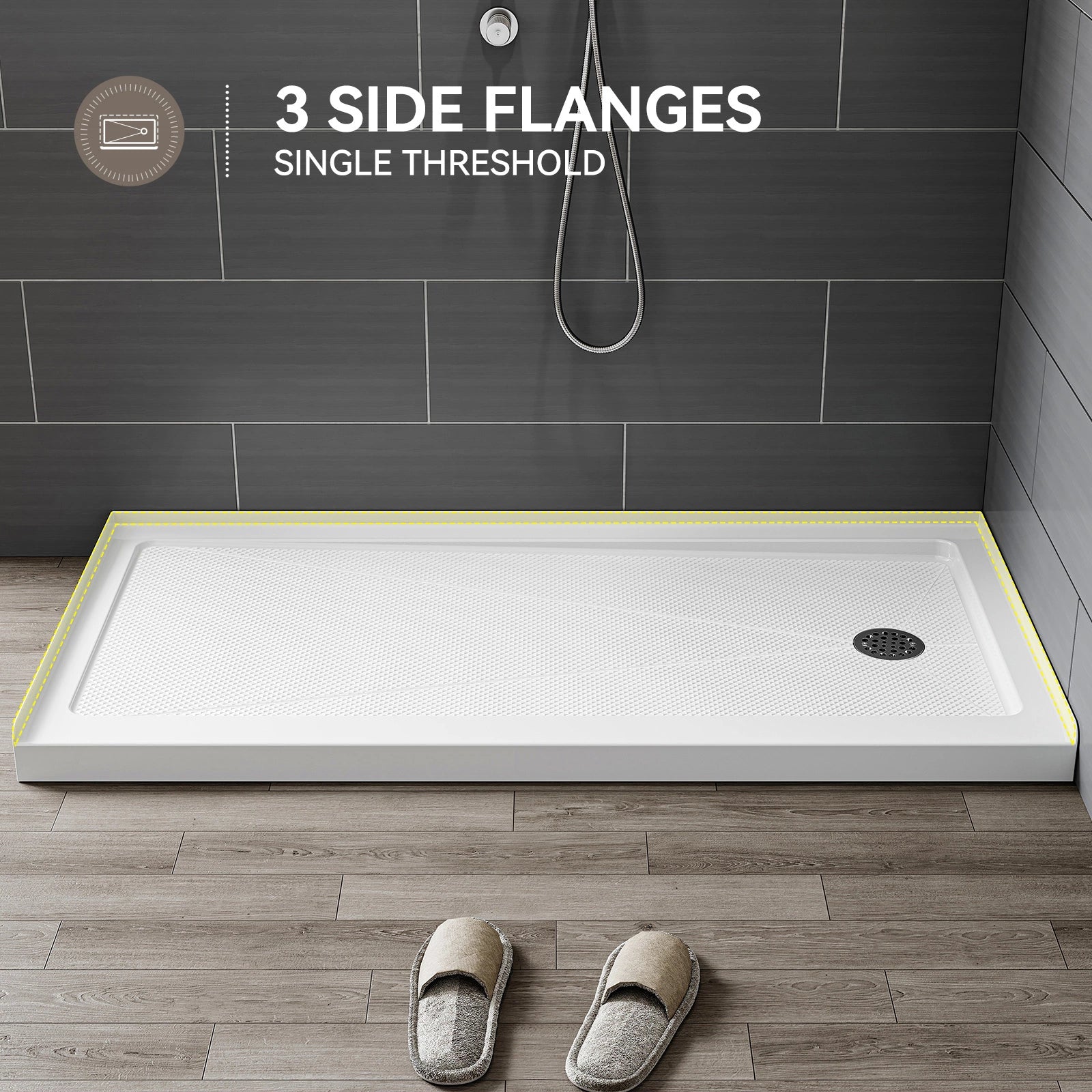 HOROW BS6030-MB-R Shower Base – 60" x 30" Right Drain Non-Slip
