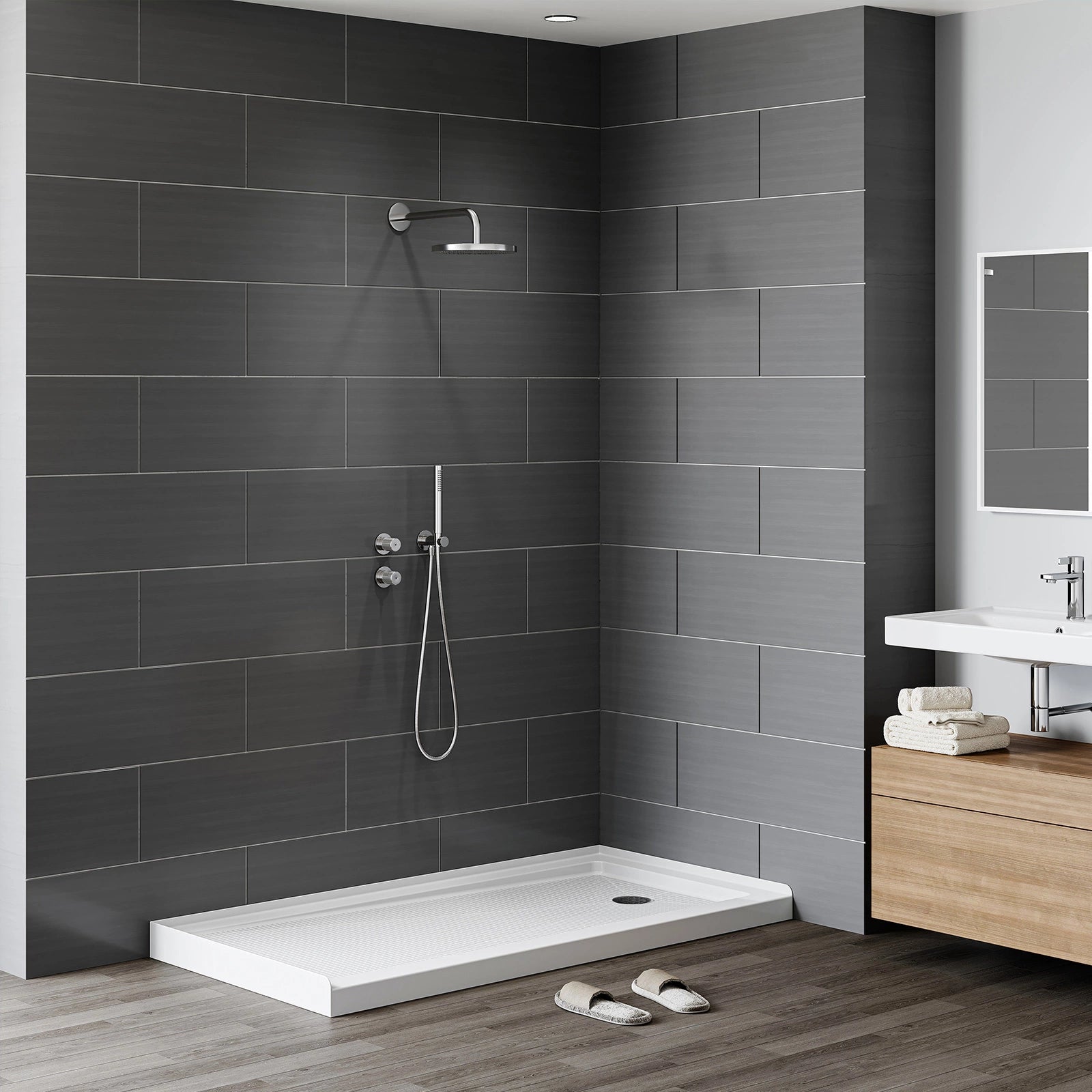 HOROW BS6030-MB-R Shower Base – 60" x 30" Right Drain Non-Slip