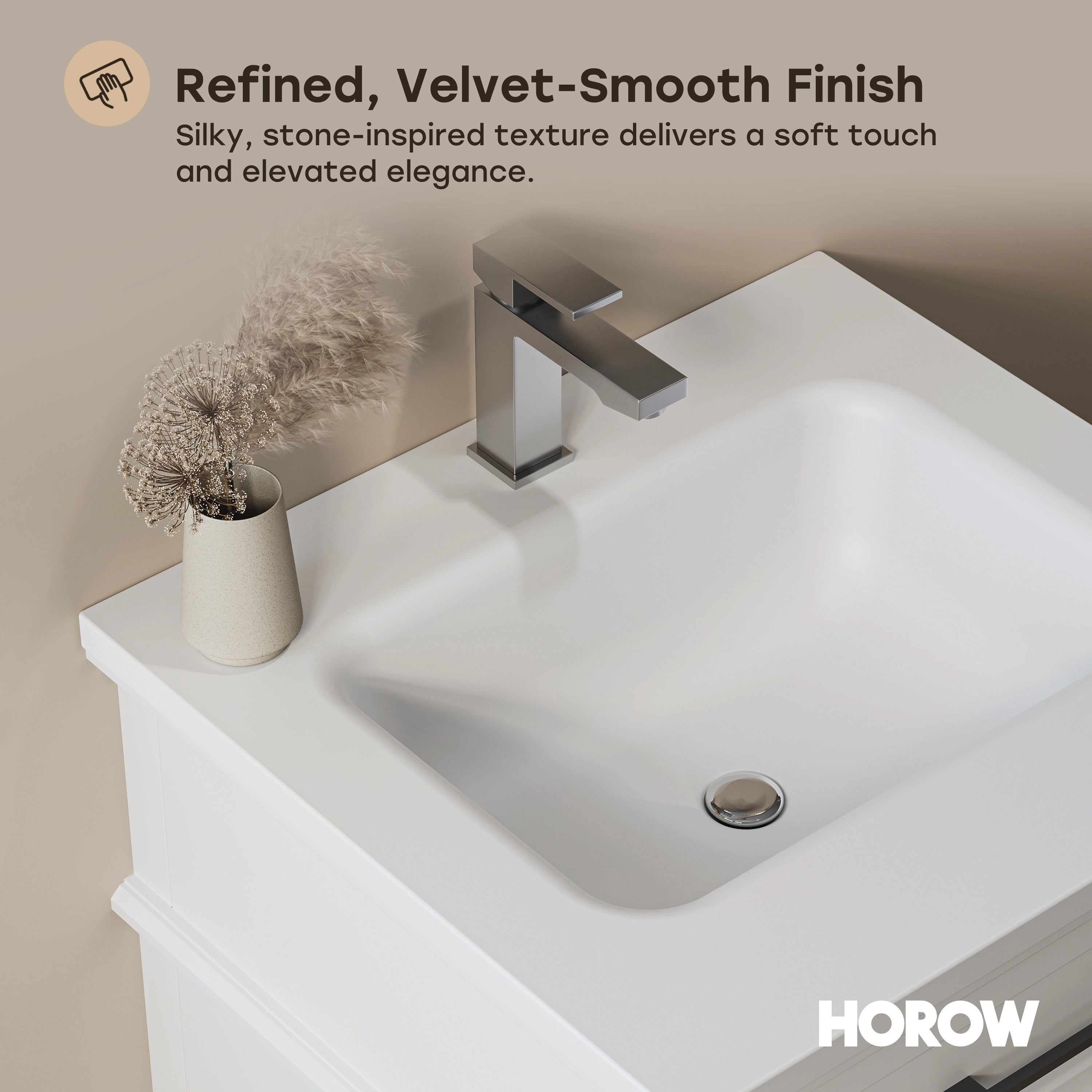 HOROW VNA Series Freestanding Bathroom Vanity with EVERSTONE Solid Surface Top – 24", 30", 36"
