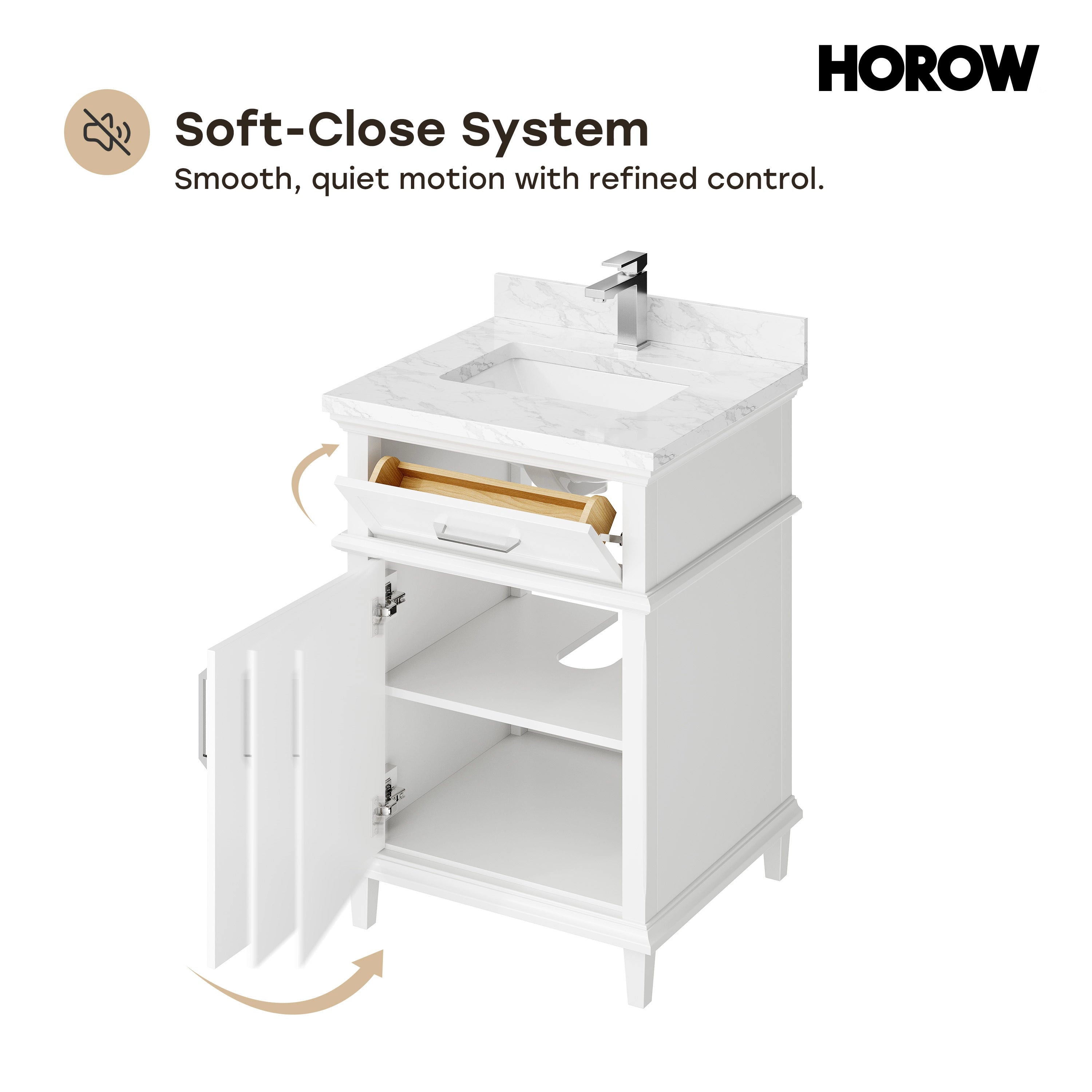 HOROW VNB Series Freestanding Bathroom Vanity with Cultured Marble Top | 24", 30" & 36" Sizes
