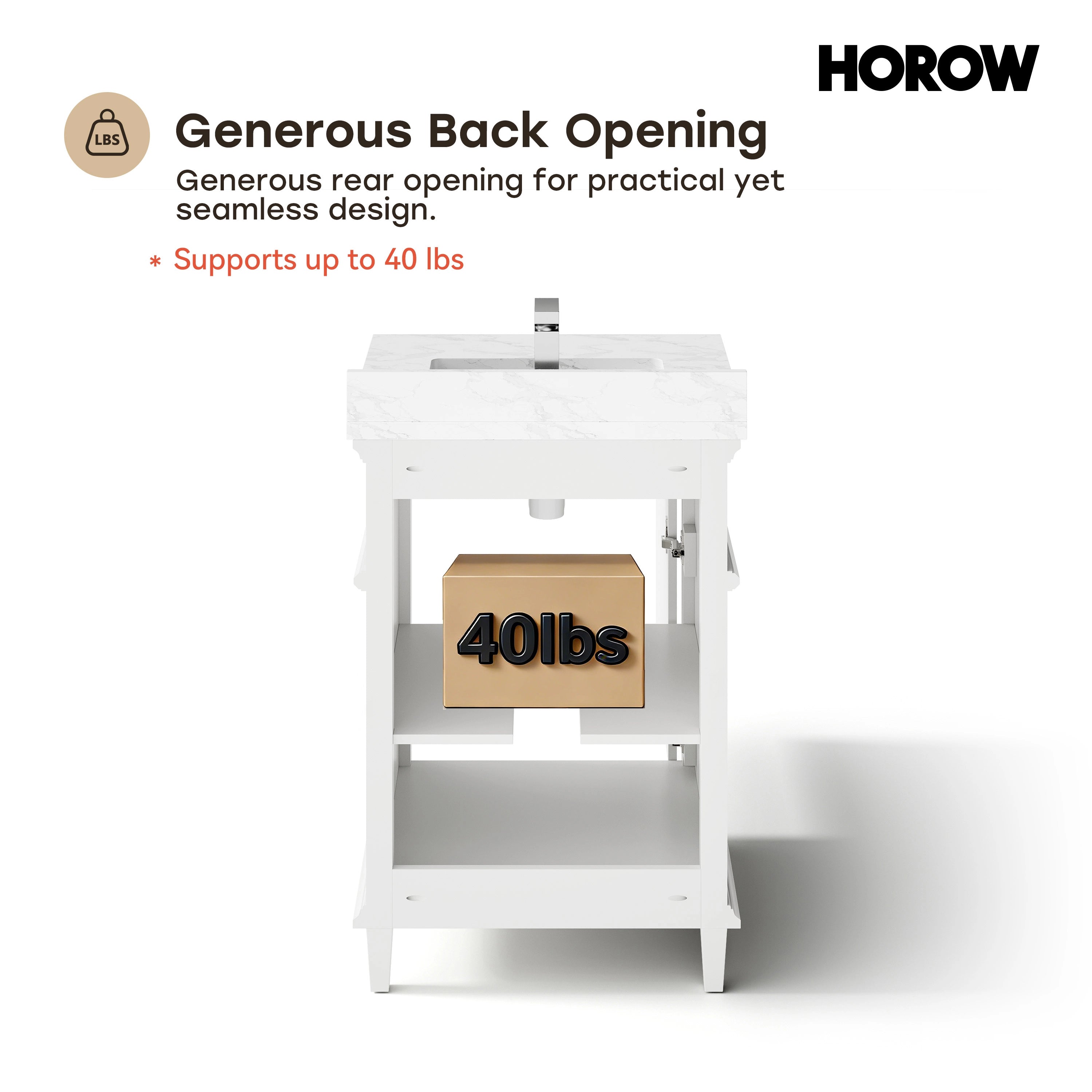 HOROW VNB Series Freestanding Bathroom Vanity with Cultured Marble Top | 24", 30" & 36" Sizes