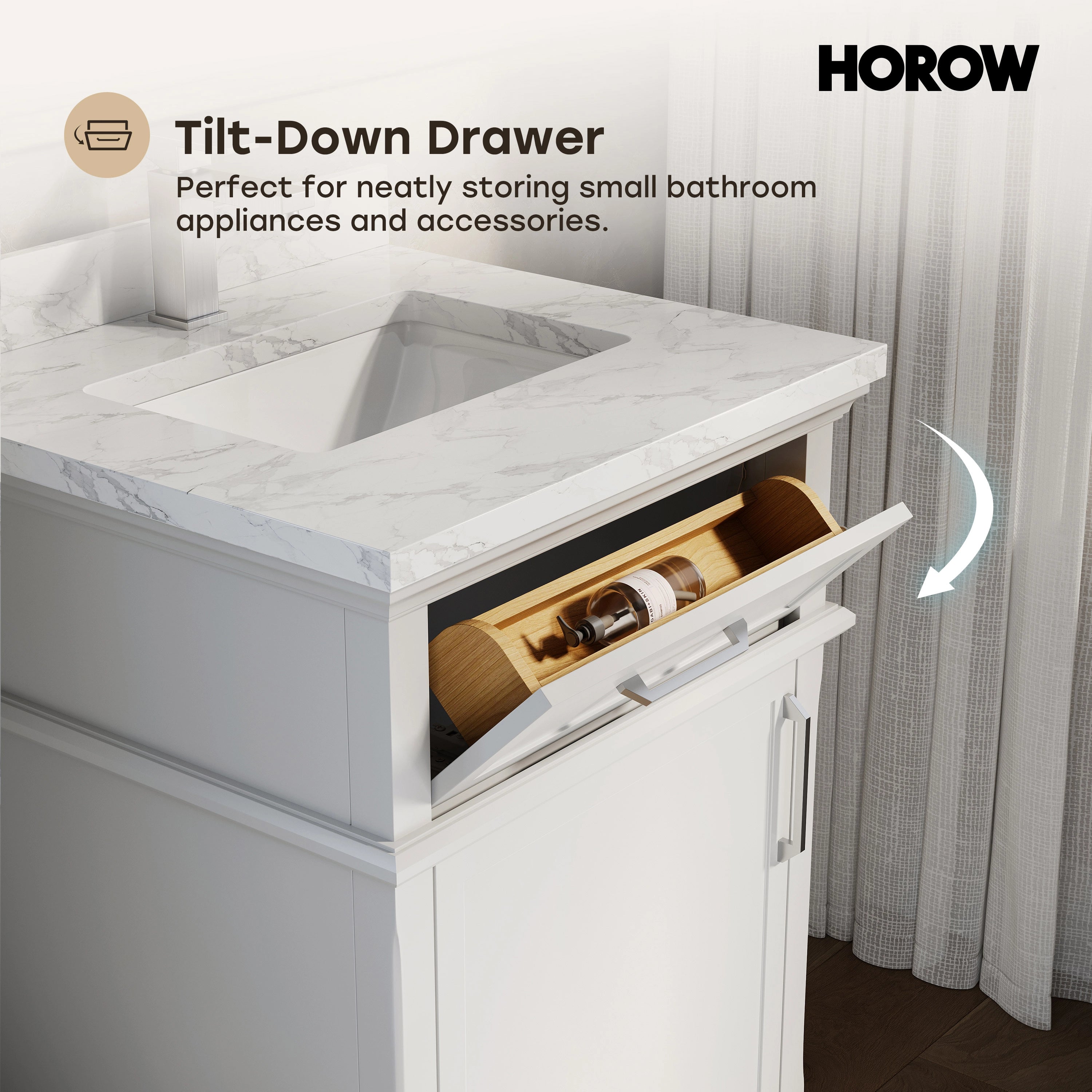 HOROW VNB Series Freestanding Bathroom Vanity with Cultured Marble Top | 24", 30" & 36" Sizes