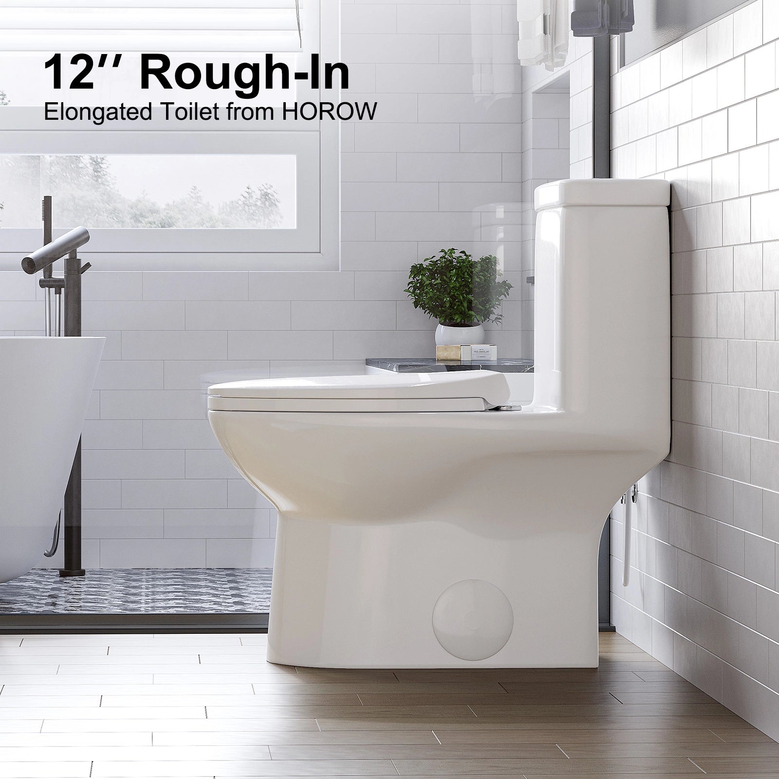 HOROW 12 Inch Rough In Toilet Dual Flush Elongated One Piece Toilet Model T0337W