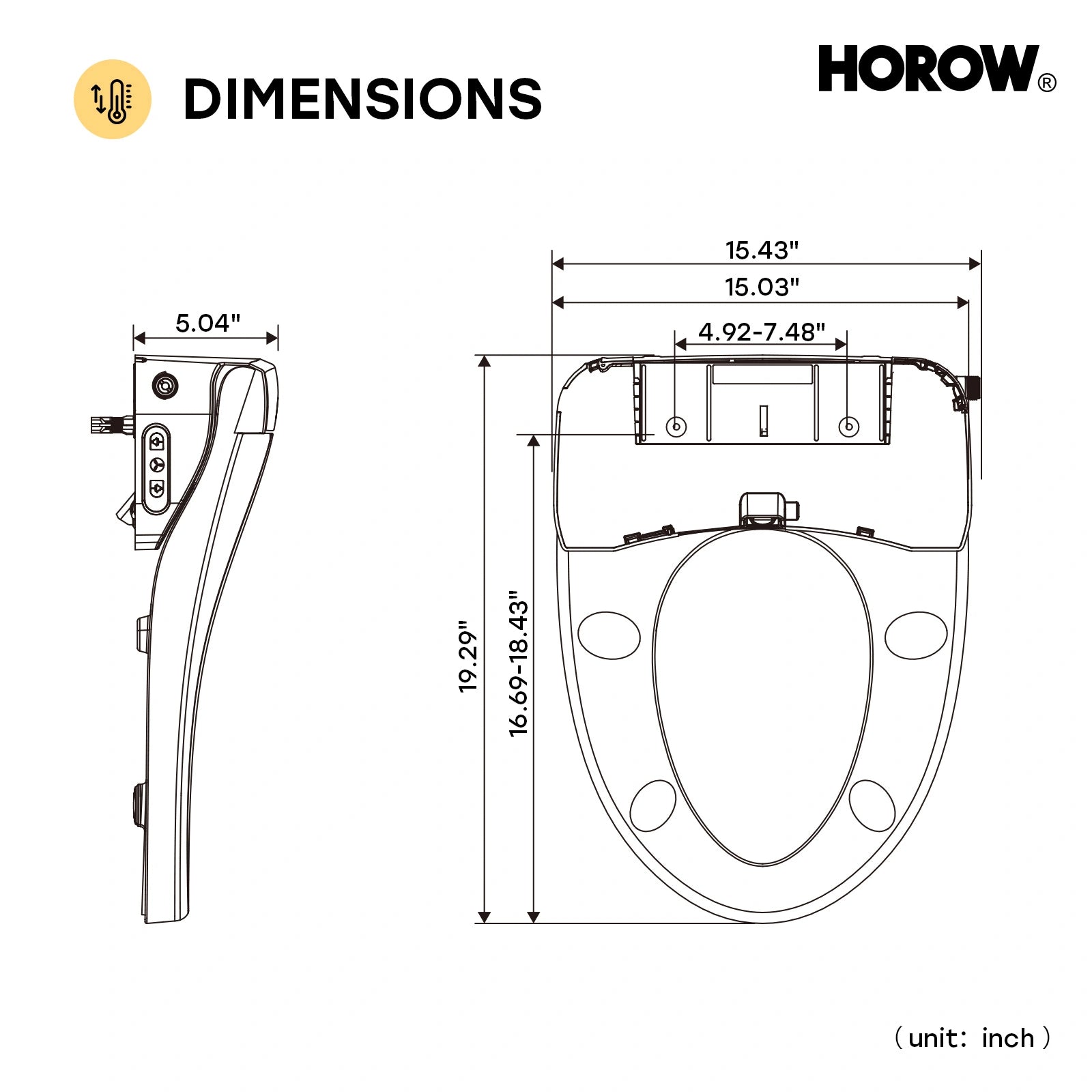 HOROW Bidet Toilet Seat With Heated Seat Dryer bidet Model B0503
