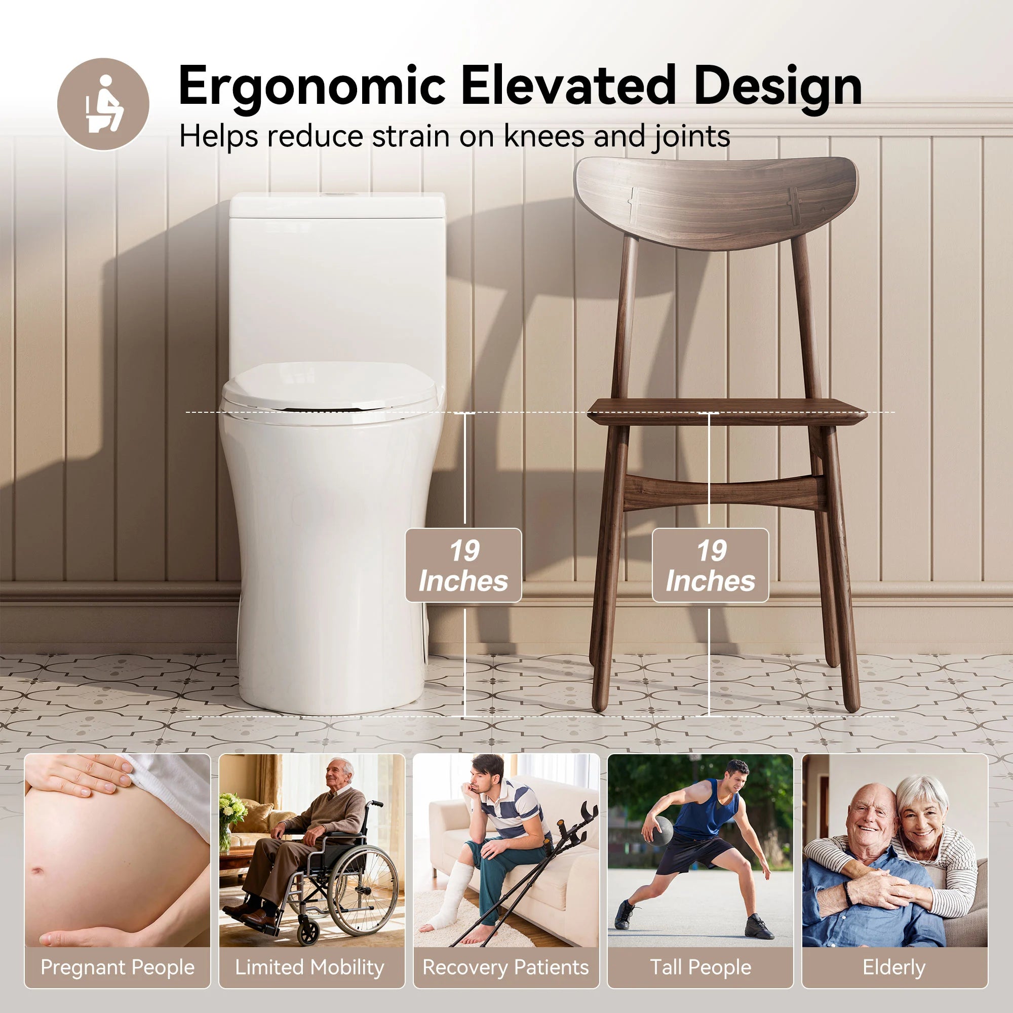 HOROW HR-T0357W One-Piece Toilet – 19" ADA Chair Height Dual Flush