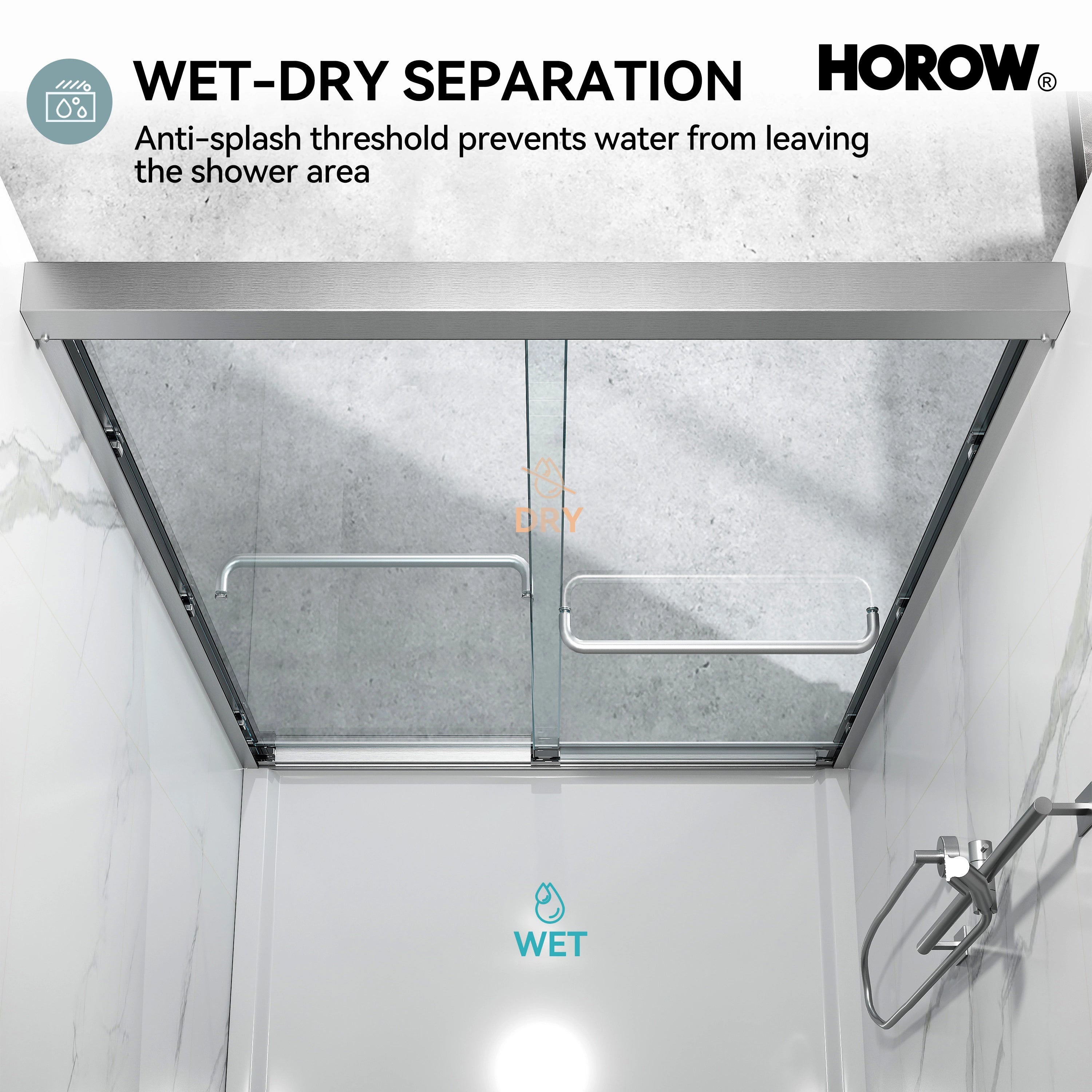 Brushed Nickel Double Sliding Shower Door with Wet-Dry Separation Model HR4872-BN