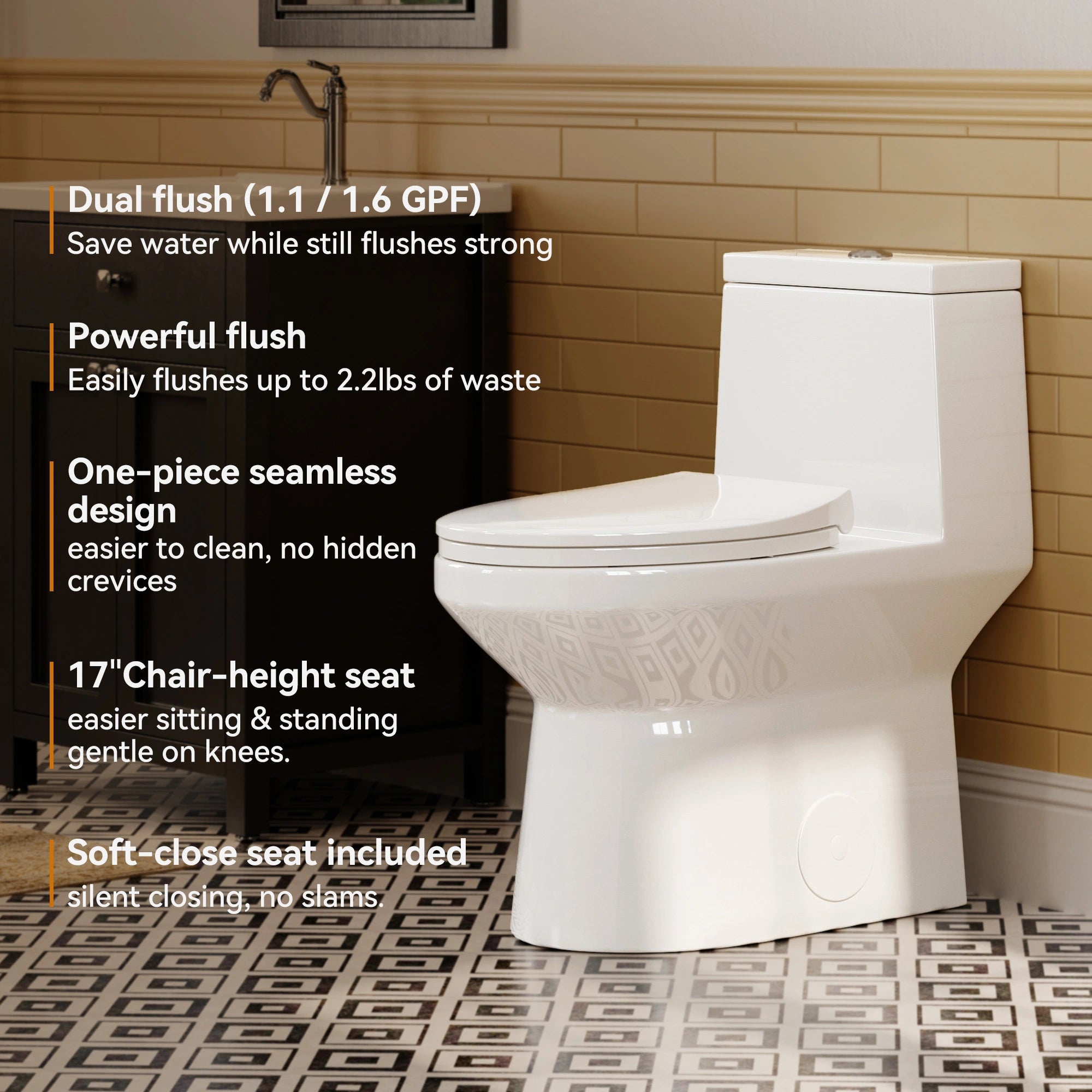 HOROW HWMT-138-10 One-Piece Toilet – ADA Dual Flush 10" Rough-In