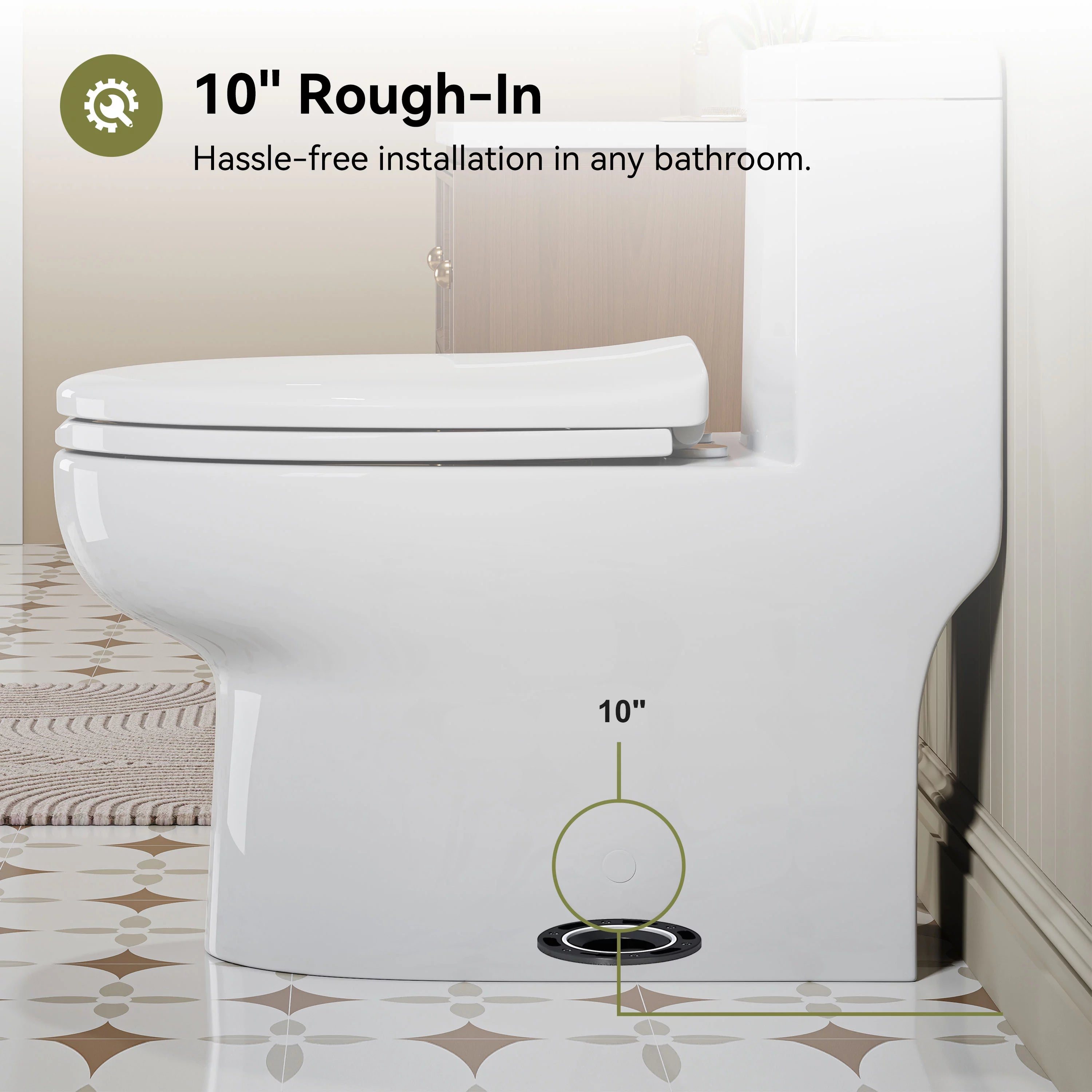 HOROW 76D-10 One-Piece Toilet – 10 Inch Rough-In with Dual Flush