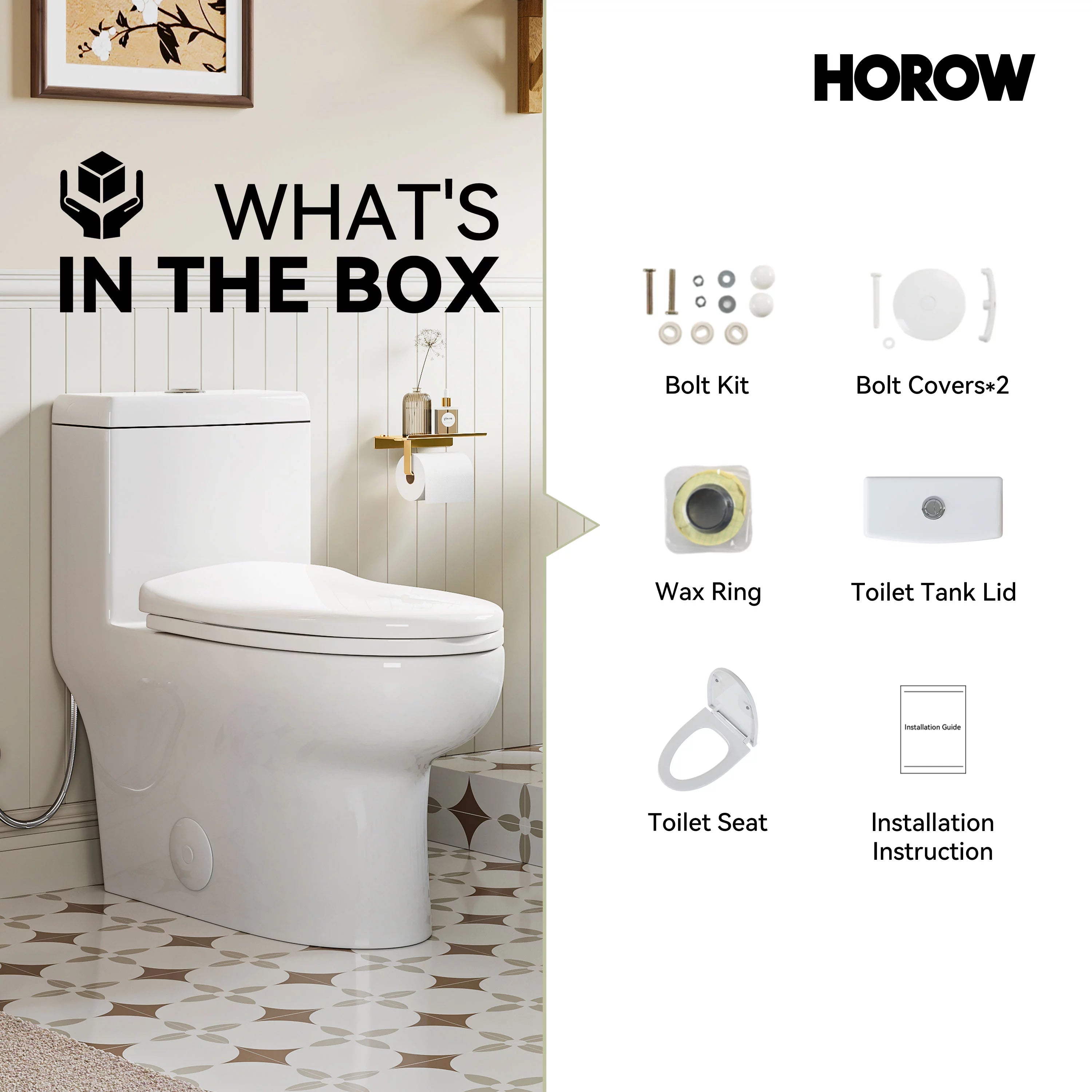 HOROW 76D-10 One-Piece Toilet – 10 Inch Rough-In with Dual Flush