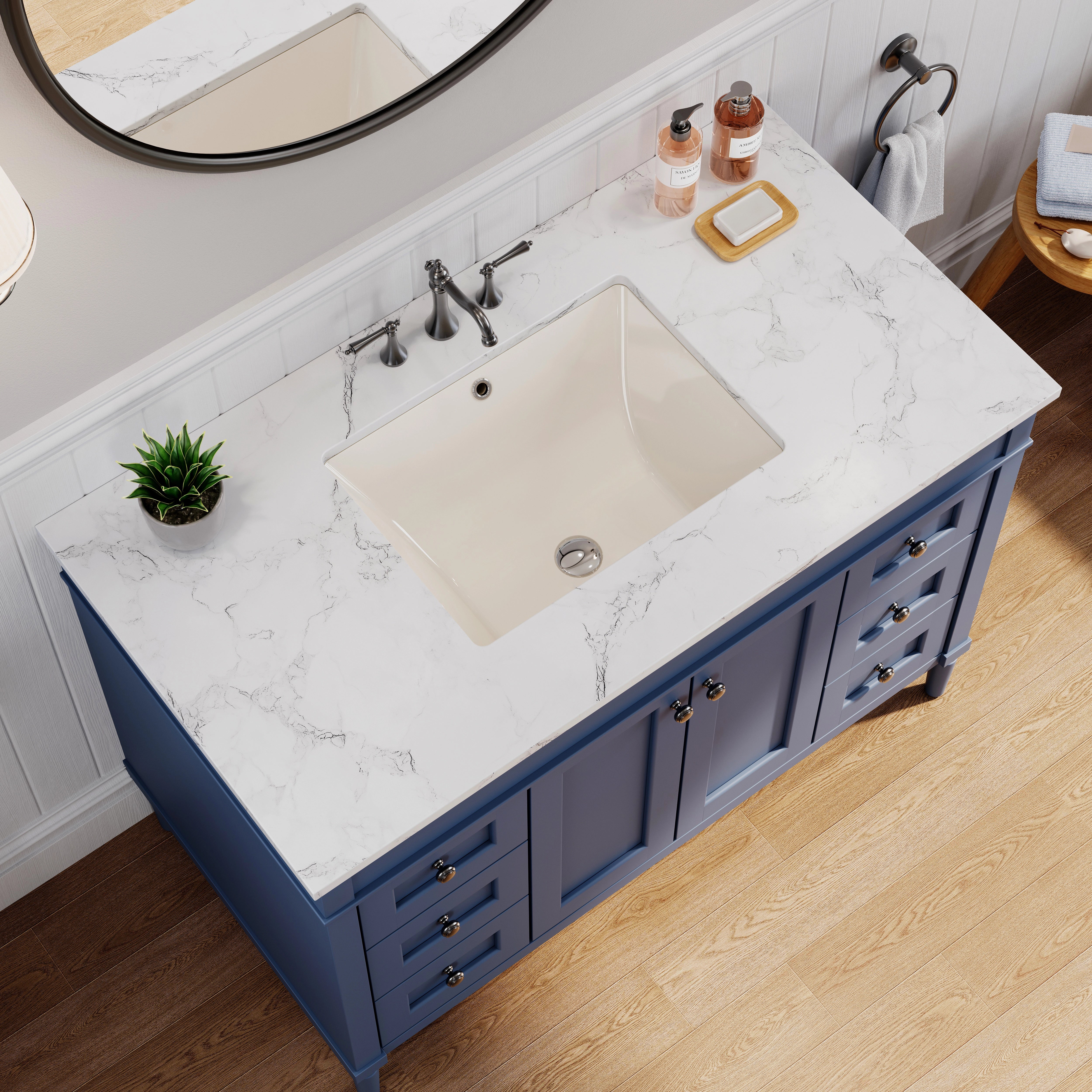Bisque Under-Counter Bathroom Sink – Model HWTP-S5138D-BC