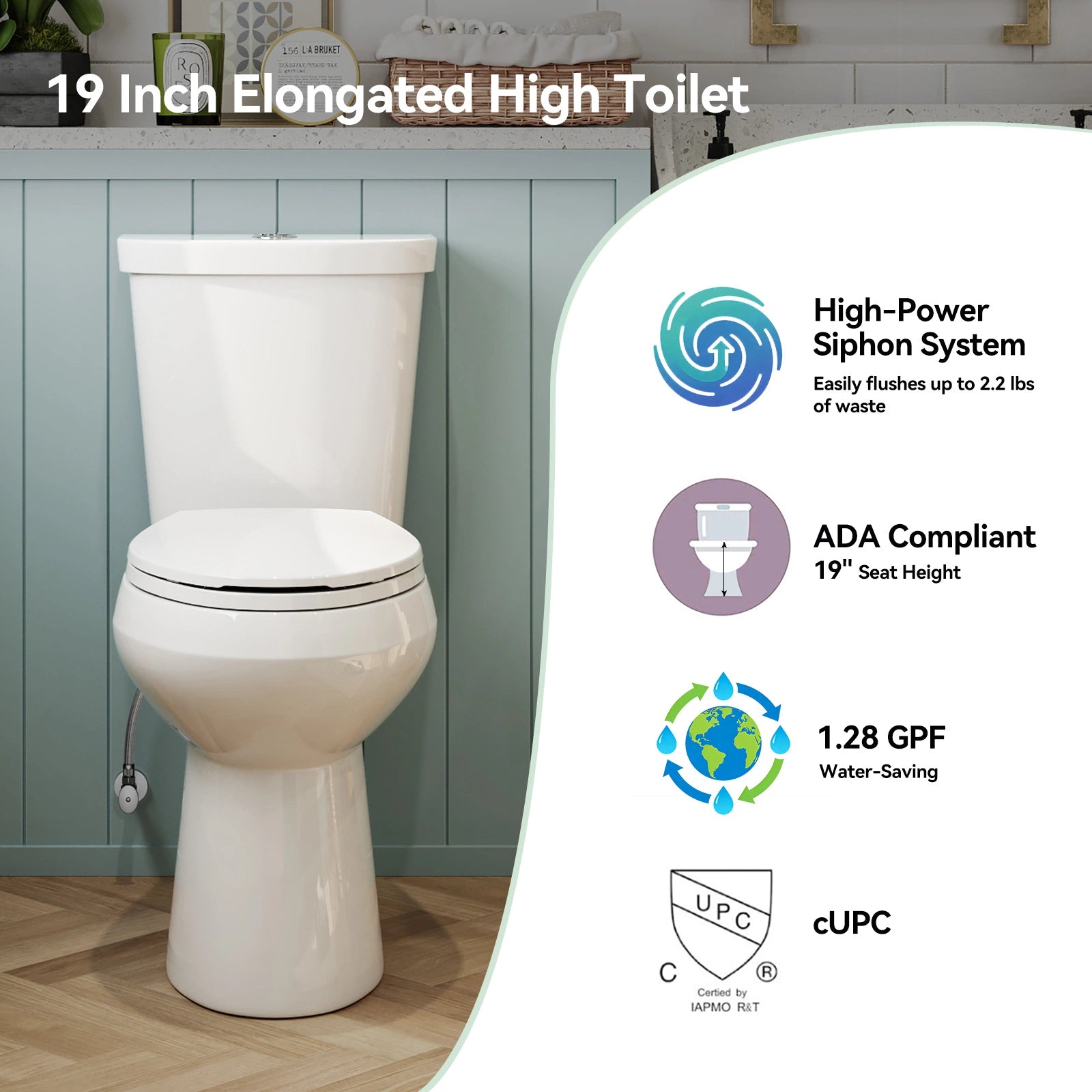 Elongated 2 Piece Toilet with Dual Flush Button and ADA Compliant Model HWTT - E02D