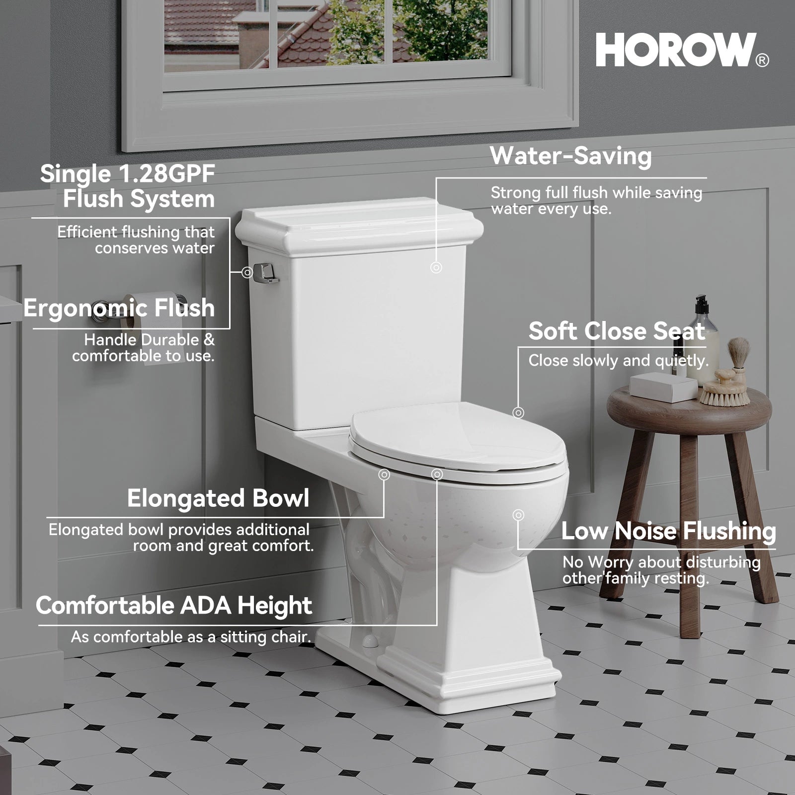 2-Piece Toilet HWTT-E04S – Single Flush with Elongated Bowl