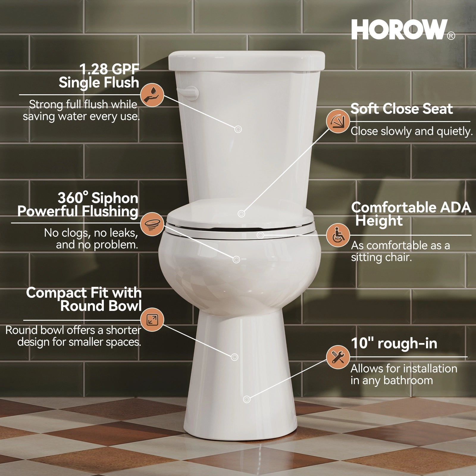 2 Piece Toilet with Single Flush and Round Bowl – Model HWTT-R01S10