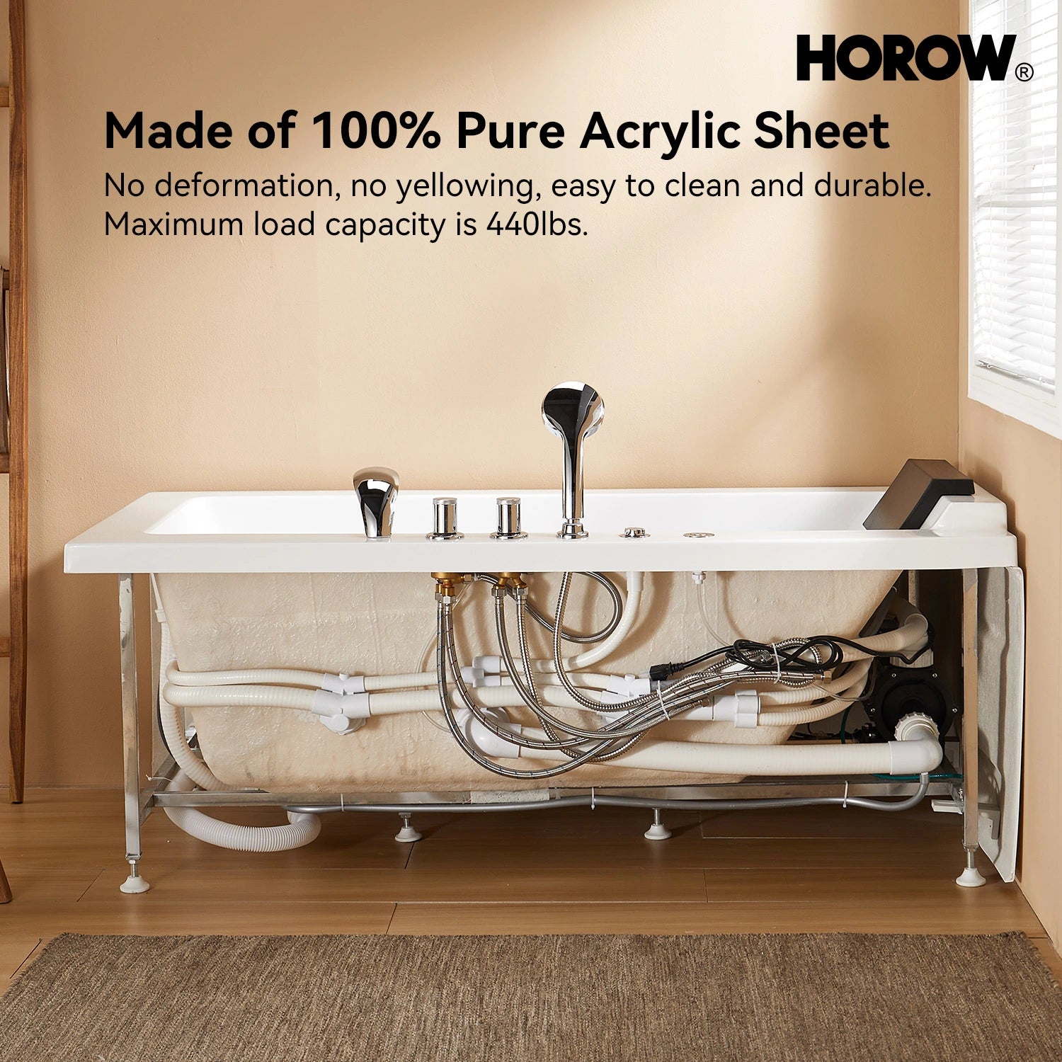 HOROW M59-R 59" Acrylic Massage Bathtub with Right Drain