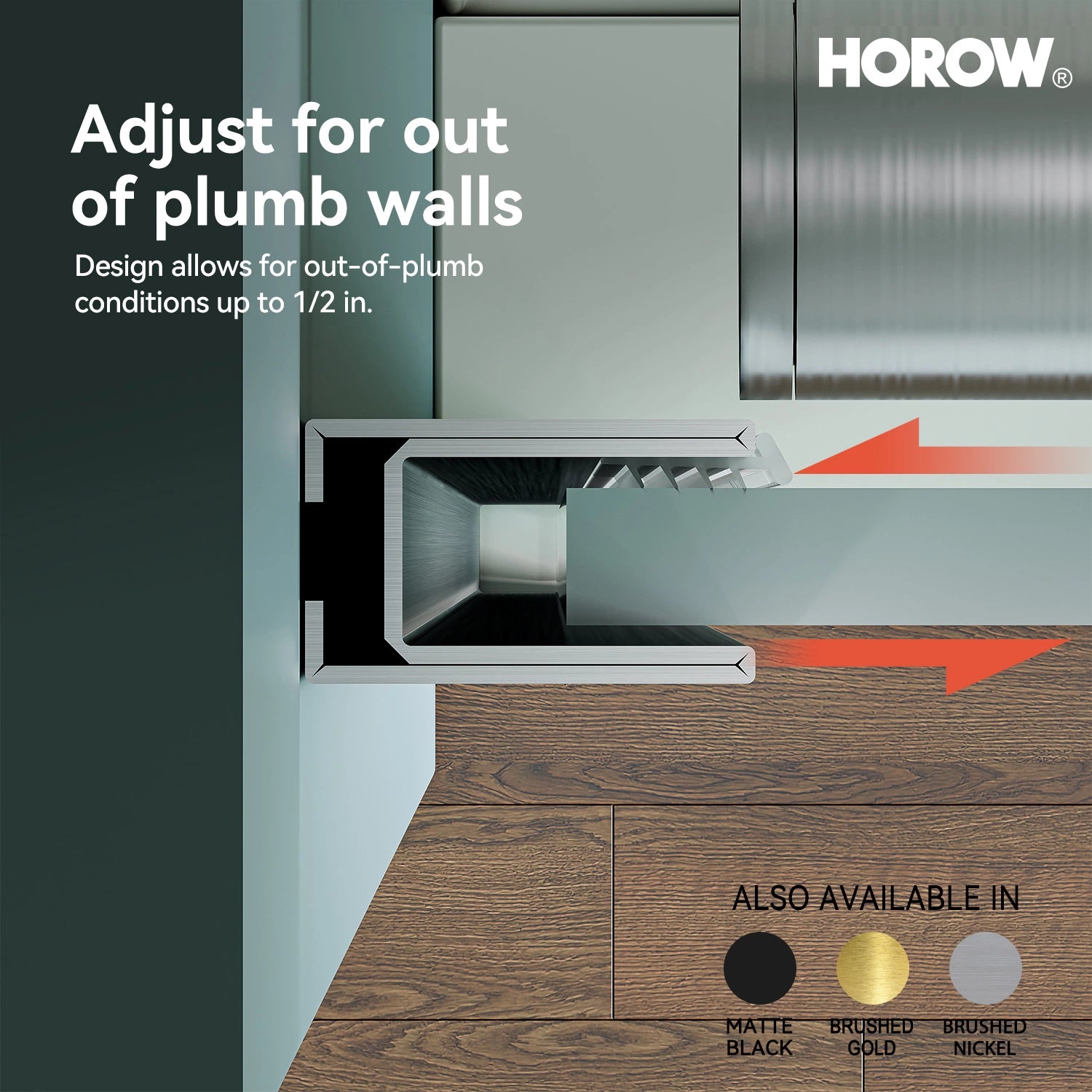 HOROW MI6076-BN 60" Frameless Glass Shower Door in Brushed Nickel
