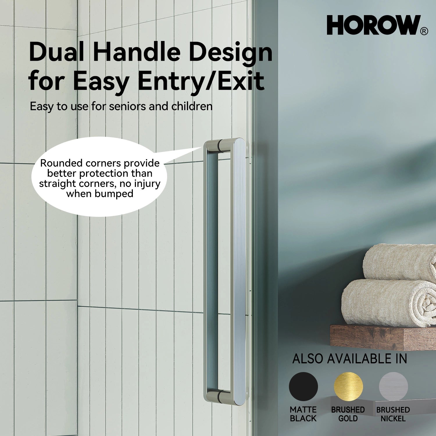 HOROW MI6076-BN 60" Frameless Glass Shower Door in Brushed Nickel