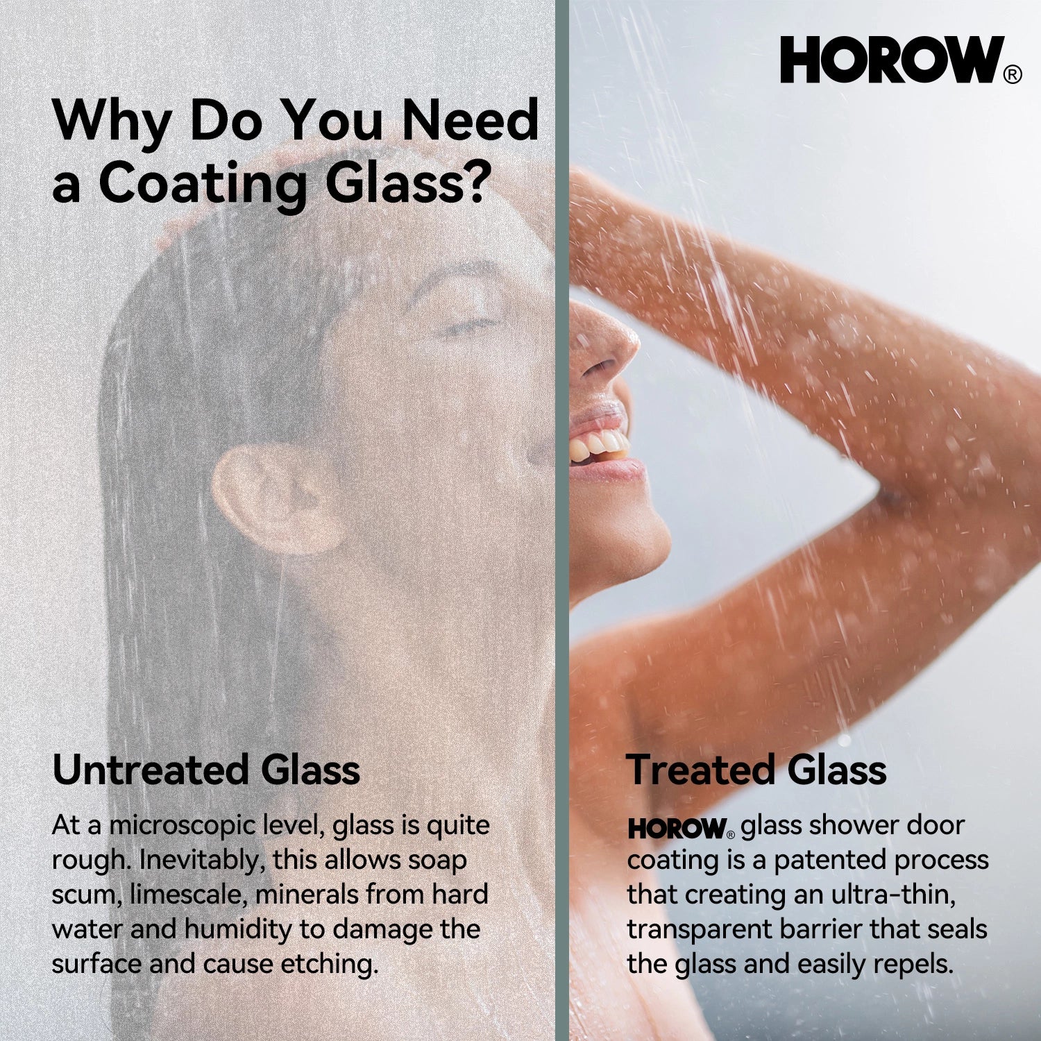 HOROW MI6076-BN 60" Frameless Glass Shower Door in Brushed Nickel