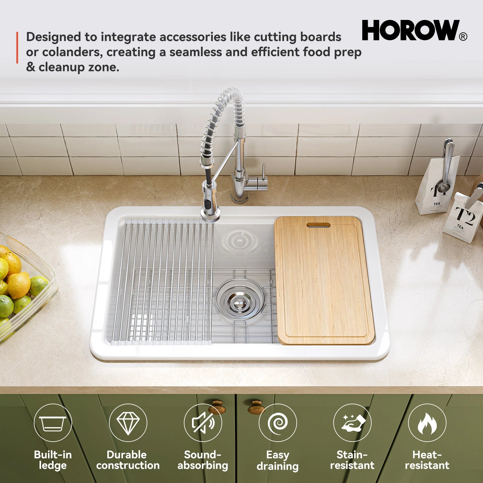 30 Inch Top Mount Kitchen Sink with Drainboard – Creamic Single Bowl