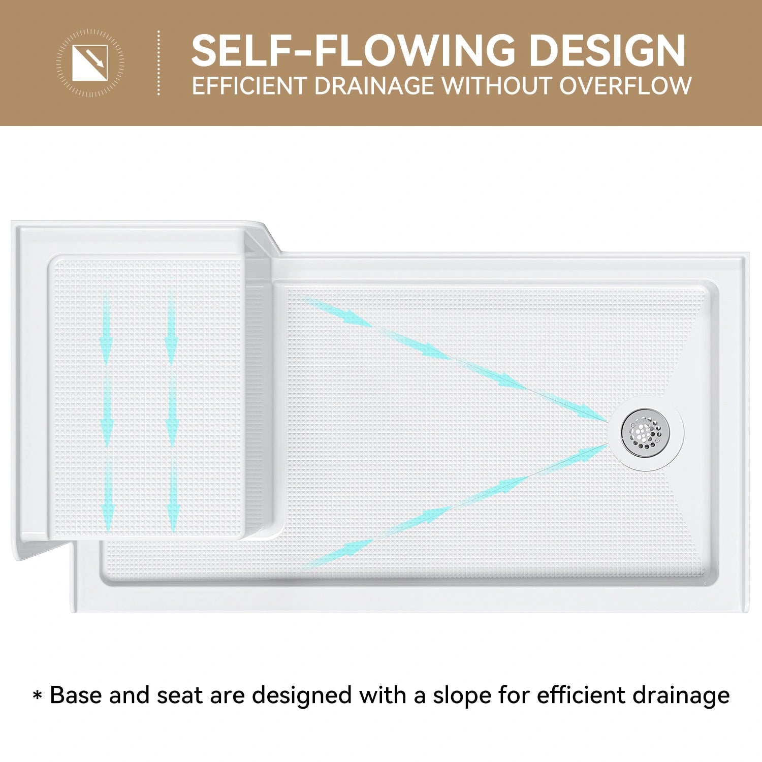 HOROW SS6032-CH-R 60" Shower Pan with ADA Seat Height & Right Drain