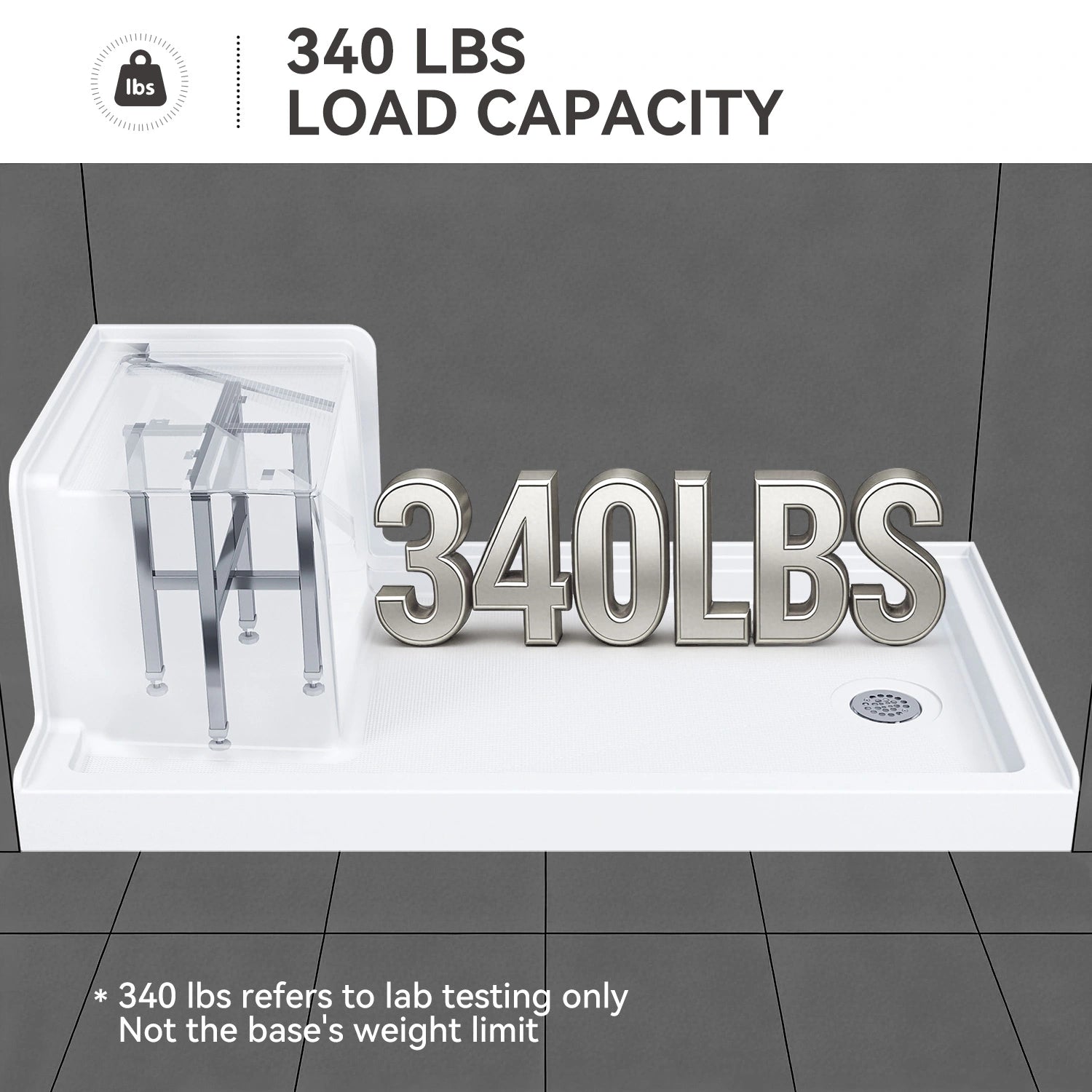 HOROW SS6032-CH-R 60" Shower Pan with ADA Seat Height & Right Drain