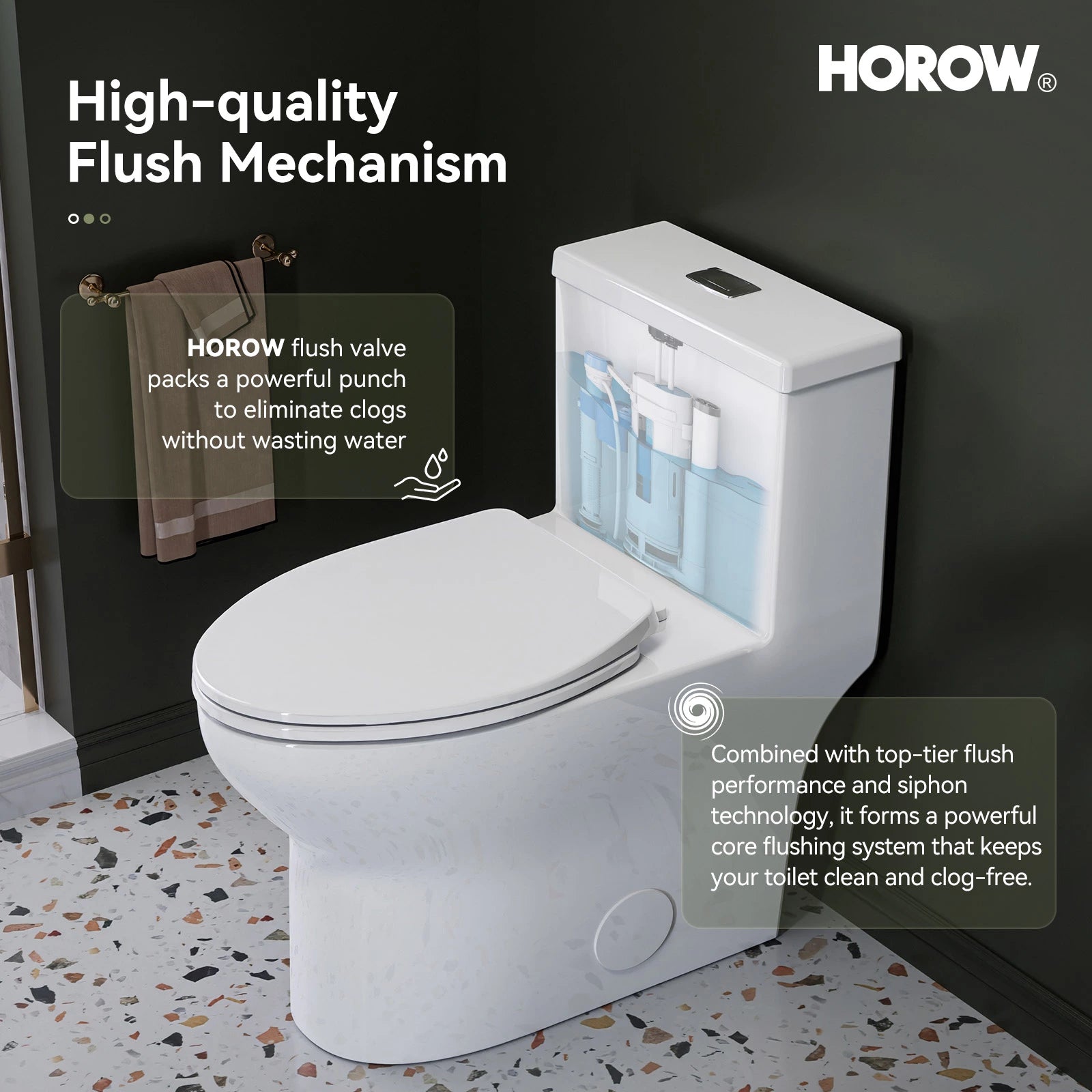 HOROW One Piece Toilet ADA Toilet Height 17.3 Inch Model T0350W