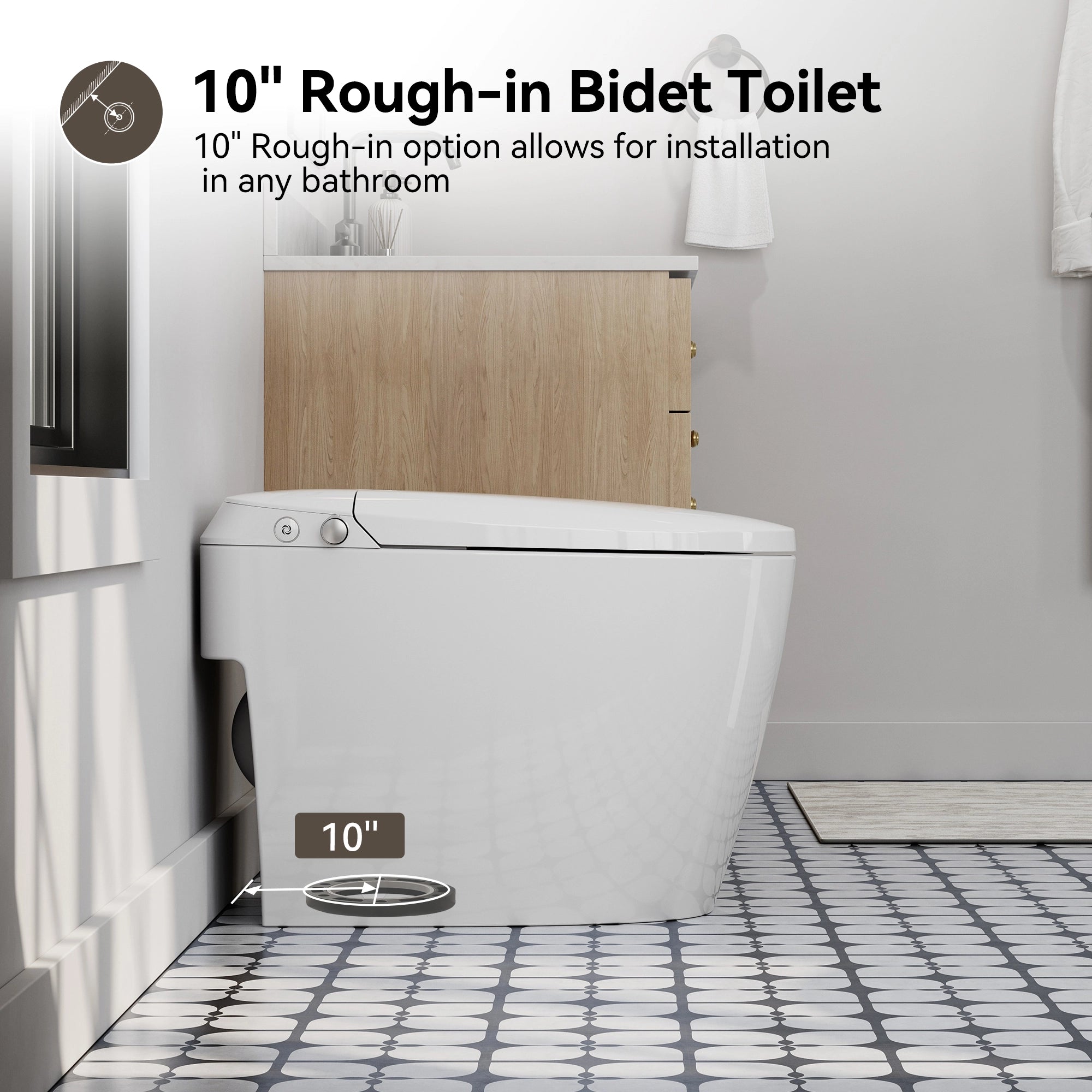 HOROW T30-NE 10-Inch Rough-In Non-Electric Bidet Toilet