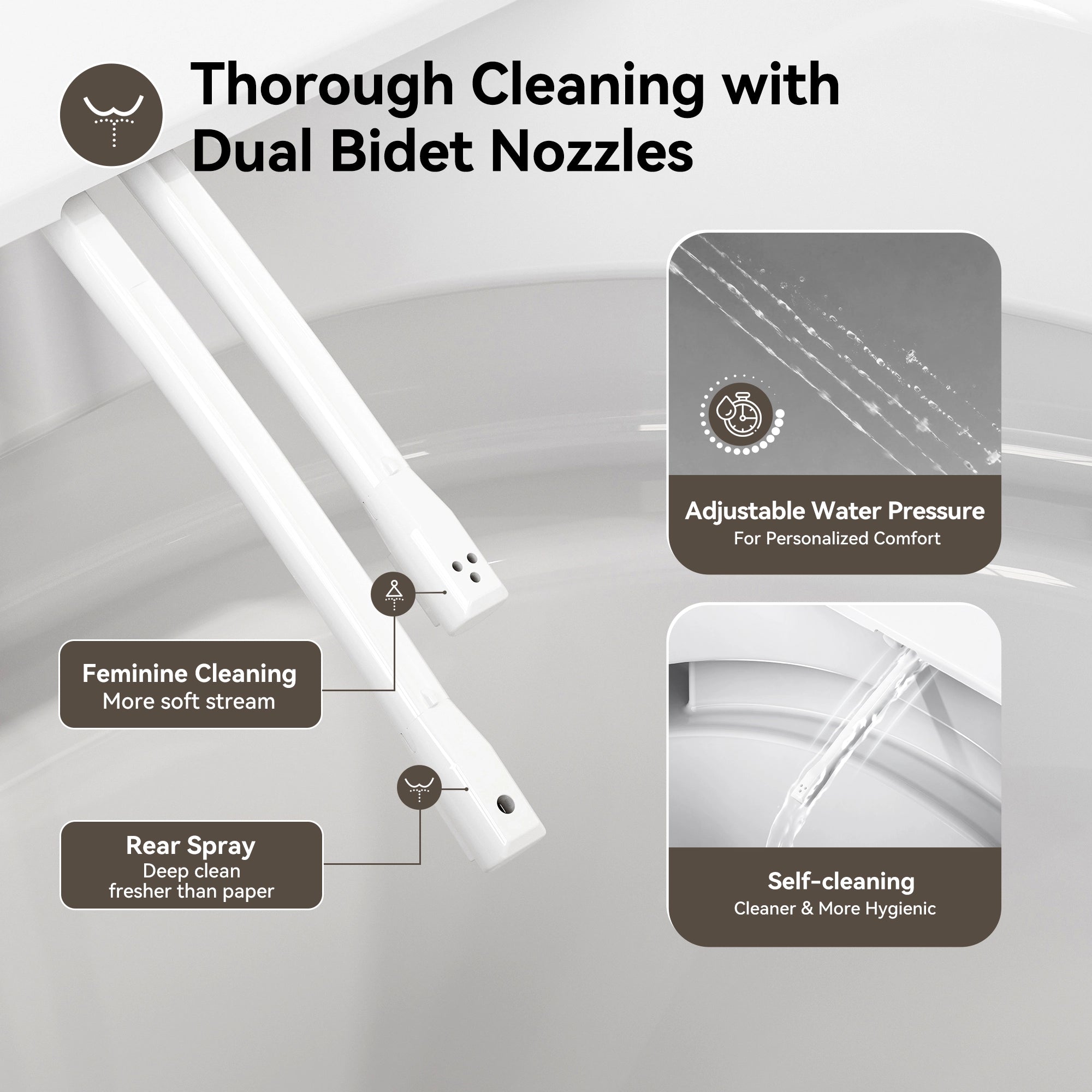 HOROW T30-NE 10-Inch Rough-In Non-Electric Bidet Toilet