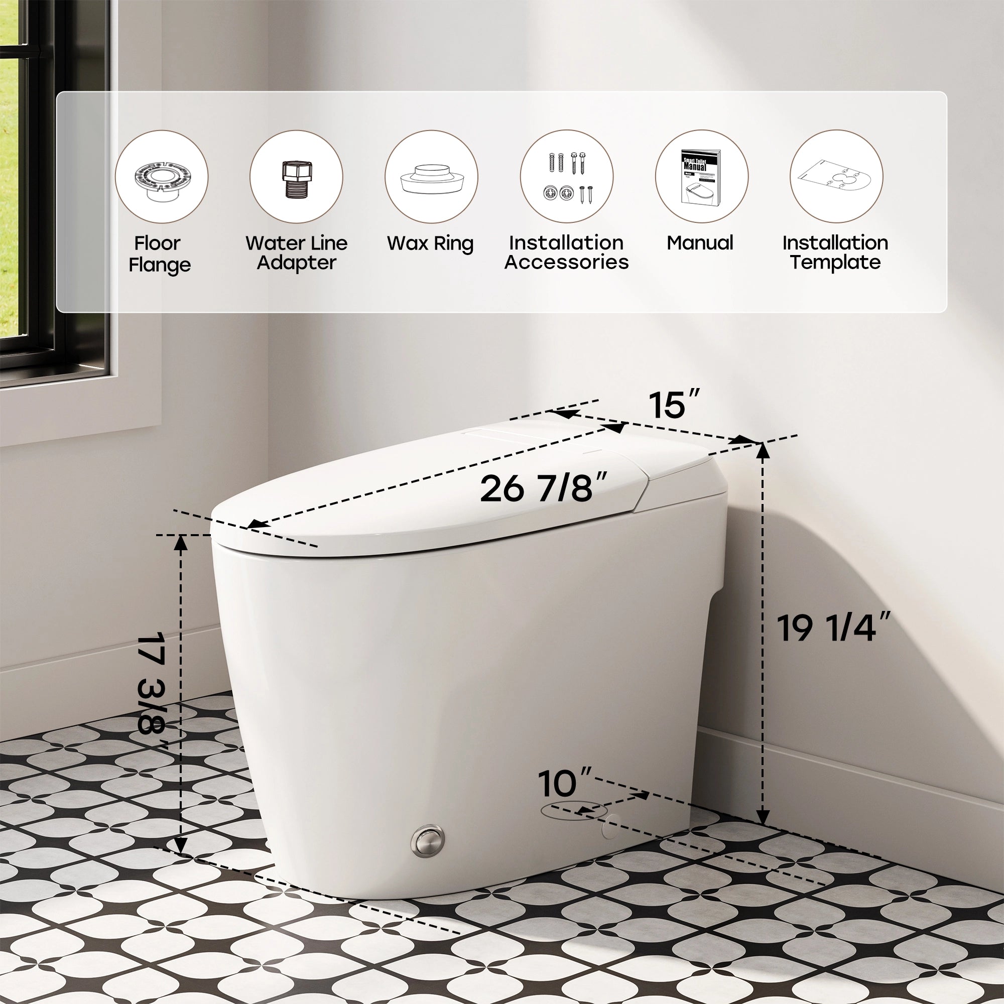 HOROW T30-NE 10-Inch Rough-In Non-Electric Bidet Toilet