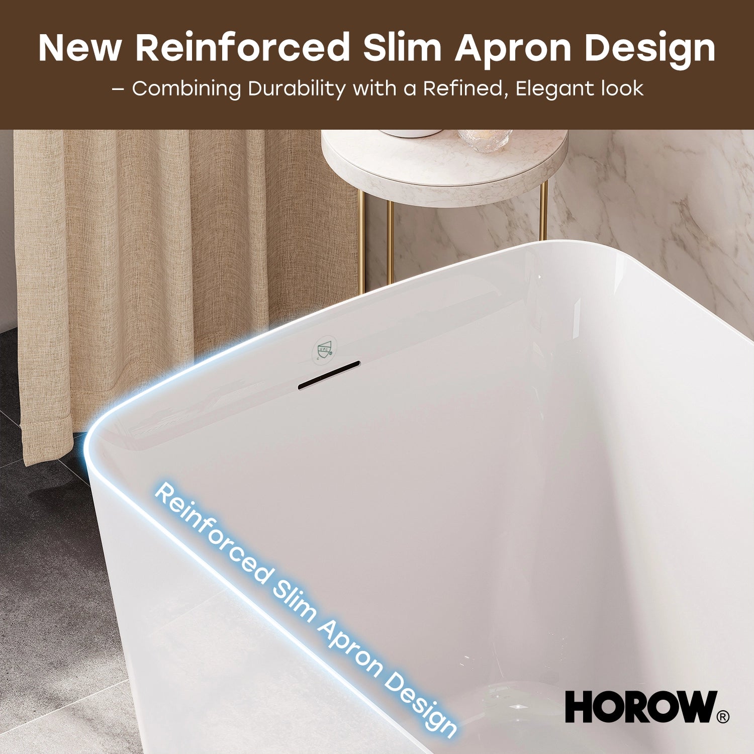 HOROW TU47-MB-A 47" Acrylic Soaking Bathtub with Seat & Pop-Up Drain