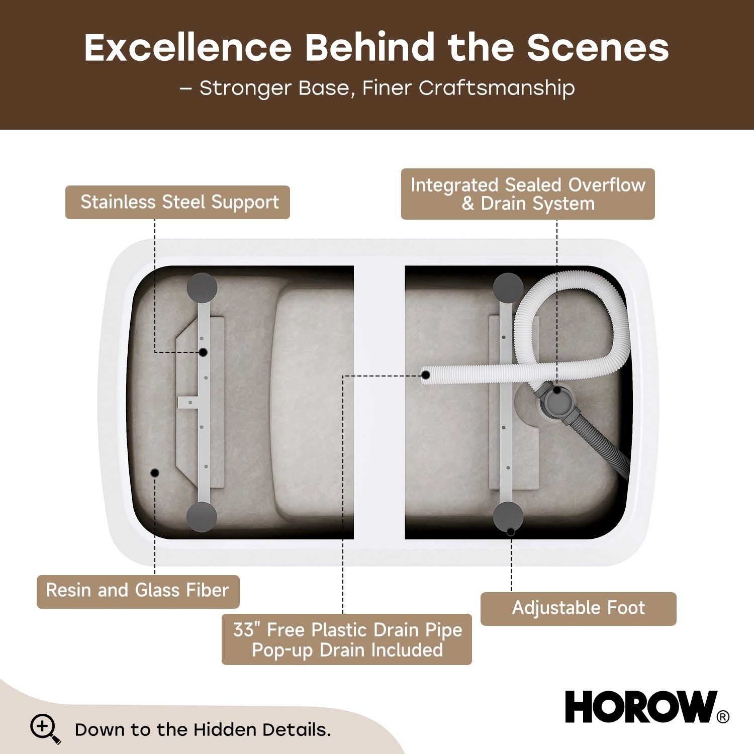 HOROW TU47-MB-A 47" Acrylic Soaking Bathtub with Seat & Pop-Up Drain