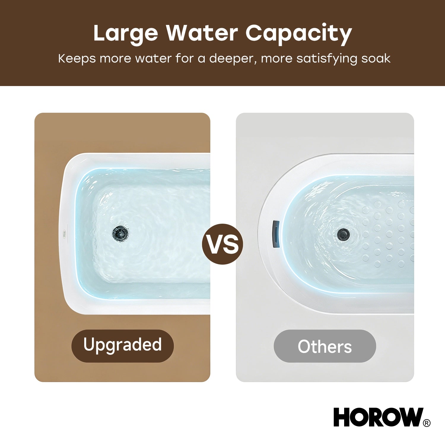 HOROW TU47-MB-A 47" Acrylic Soaking Bathtub with Seat & Pop-Up Drain