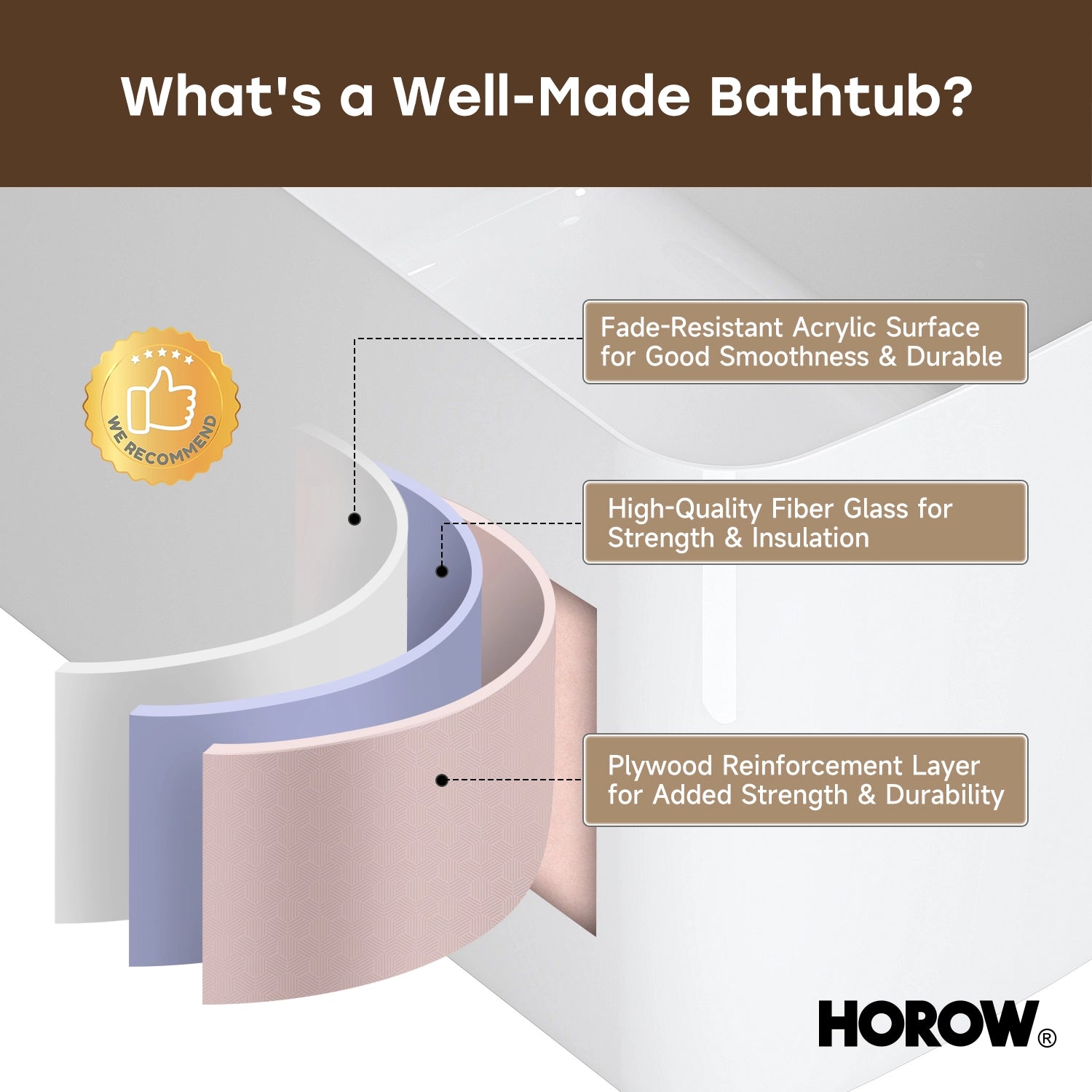 HOROW TU47-MB-A 47" Acrylic Soaking Bathtub with Seat & Pop-Up Drain