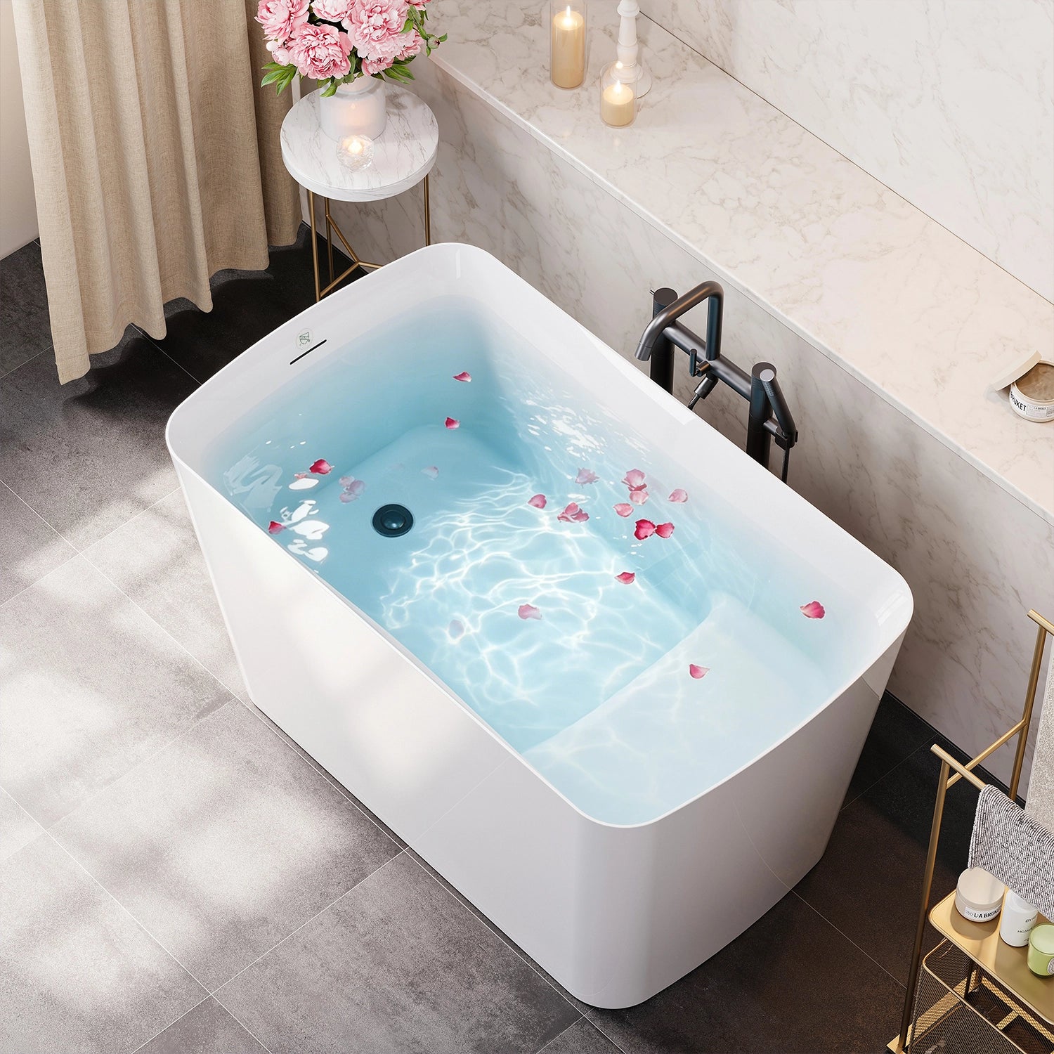 HOROW TU47-MB-A 47" Acrylic Soaking Bathtub with Seat & Pop-Up Drain